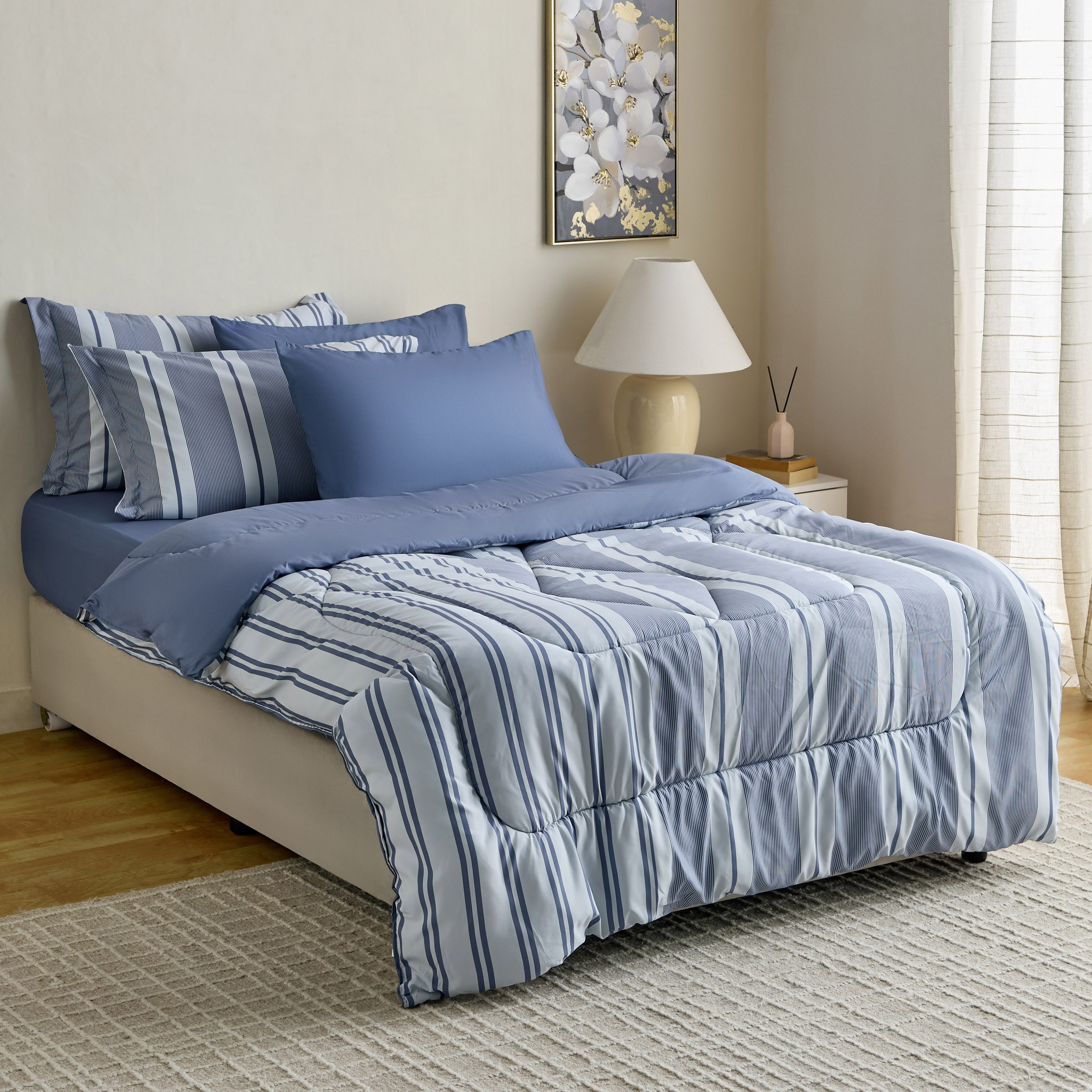 طقم لحاف توين بايب من الألياف الدقيقة بطبعات مخططة 6 قطع من هامبتون - 160x240 سم-hbxhomeware-hbxbedroom-image-9