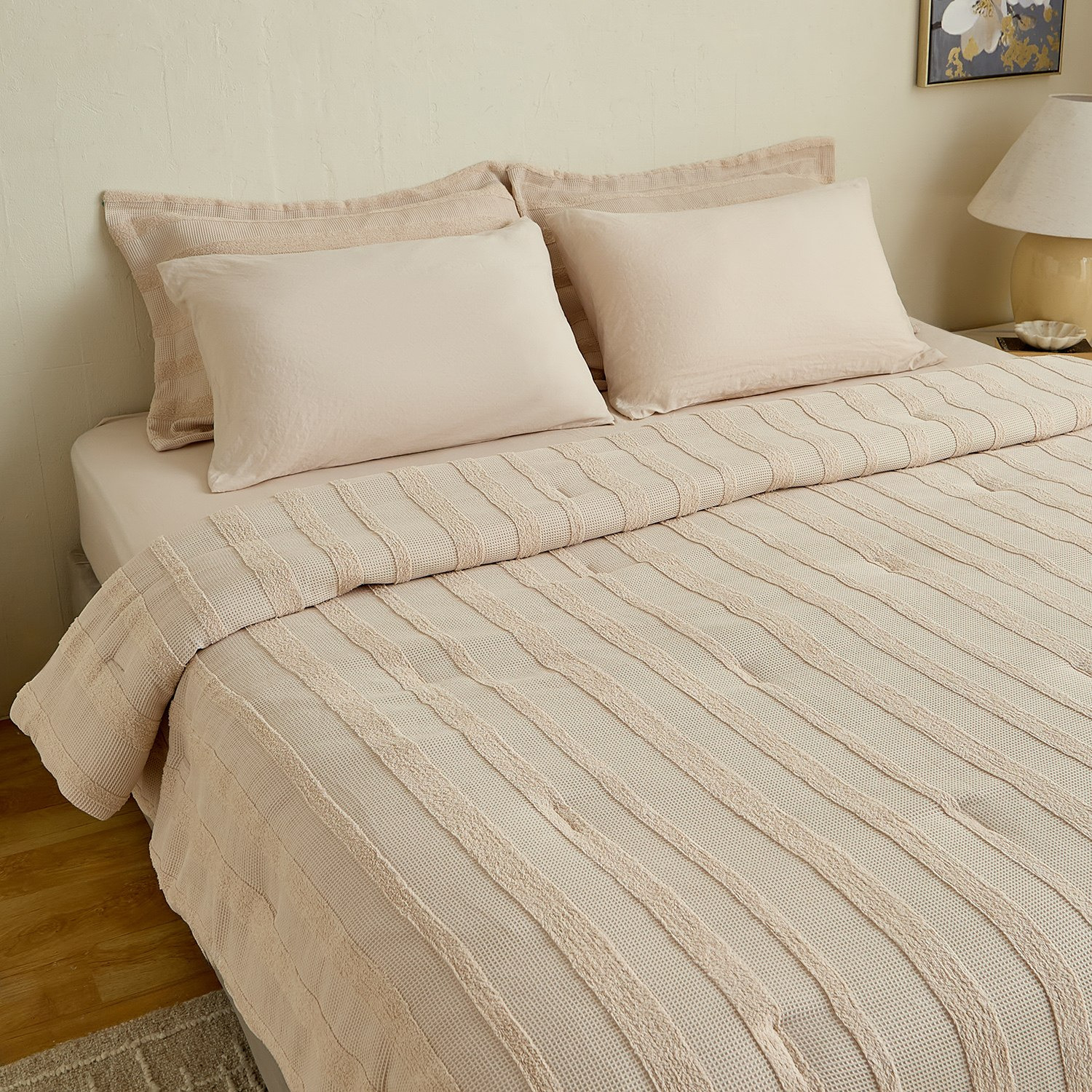 طقم لحاف جاكار مقاس كينج 7 قطع بنسيج وافل بارز من براكستون - 220×240 سم-hbxhomeware-hbxbedroom-image-1