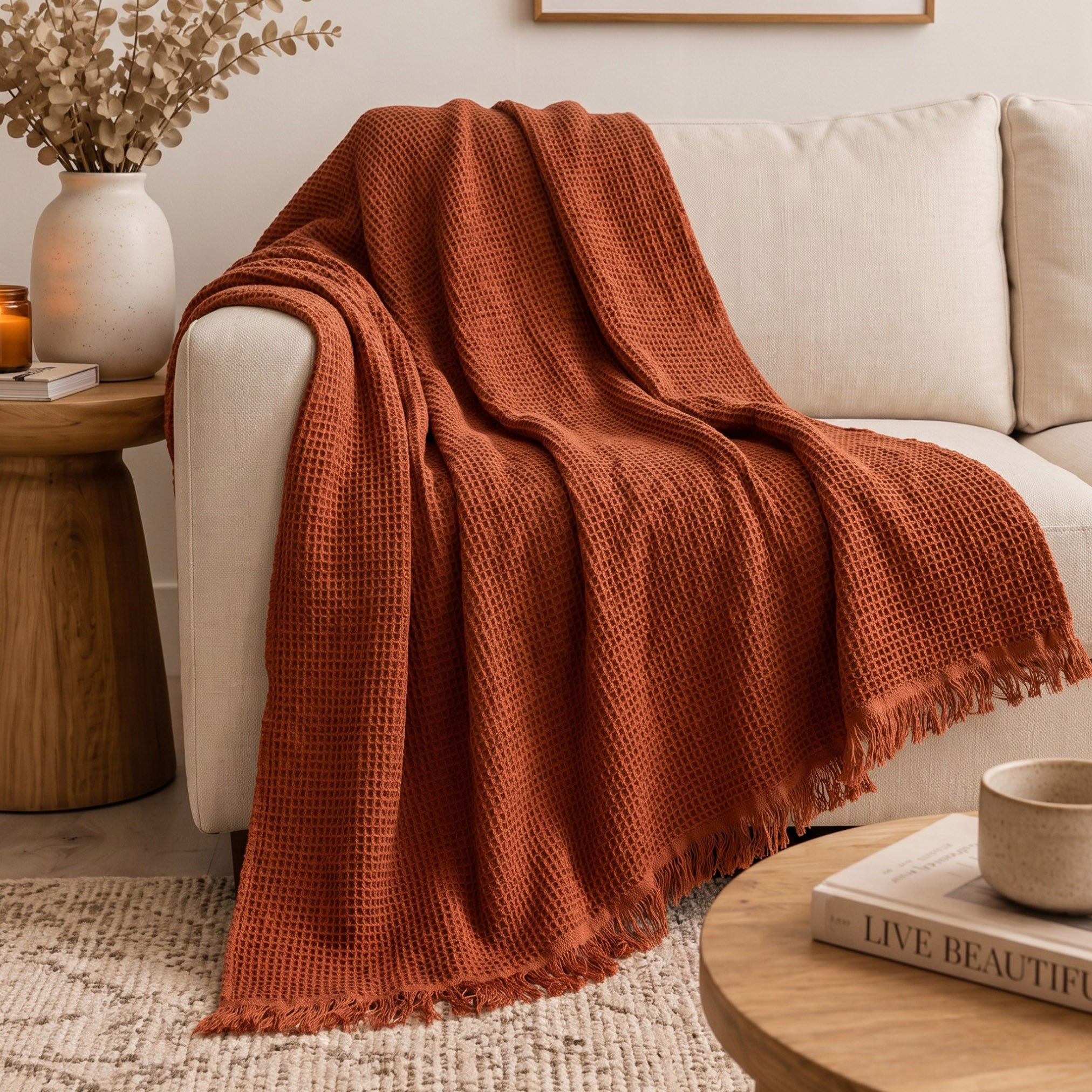 بطانية خفيفة سادة أكريليك بتصميم وافل من ماديسون - 130x170 سم-hbxhomeware-hbxbedroom-image-1