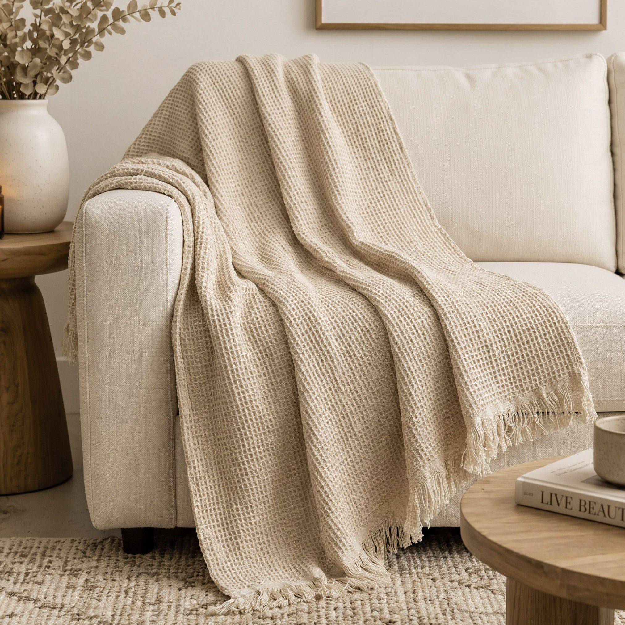 بطانية خفيفة سادة أكريليك بتصميم وافل من ماديسون - 130x170 سم-hbxhomeware-hbxbedroom-image-1