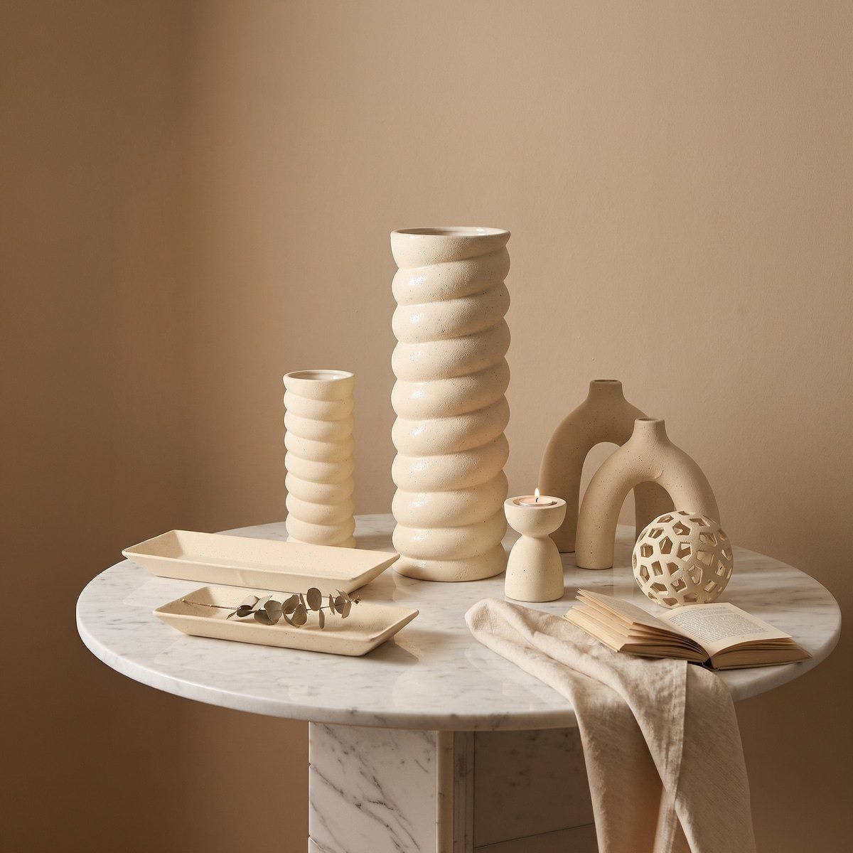 Sansa Riwaq Umber Ceramic Decorative Vase - 12x12x34.5 cm-hbxbedroom-decorandaccessories-vases-image-4
