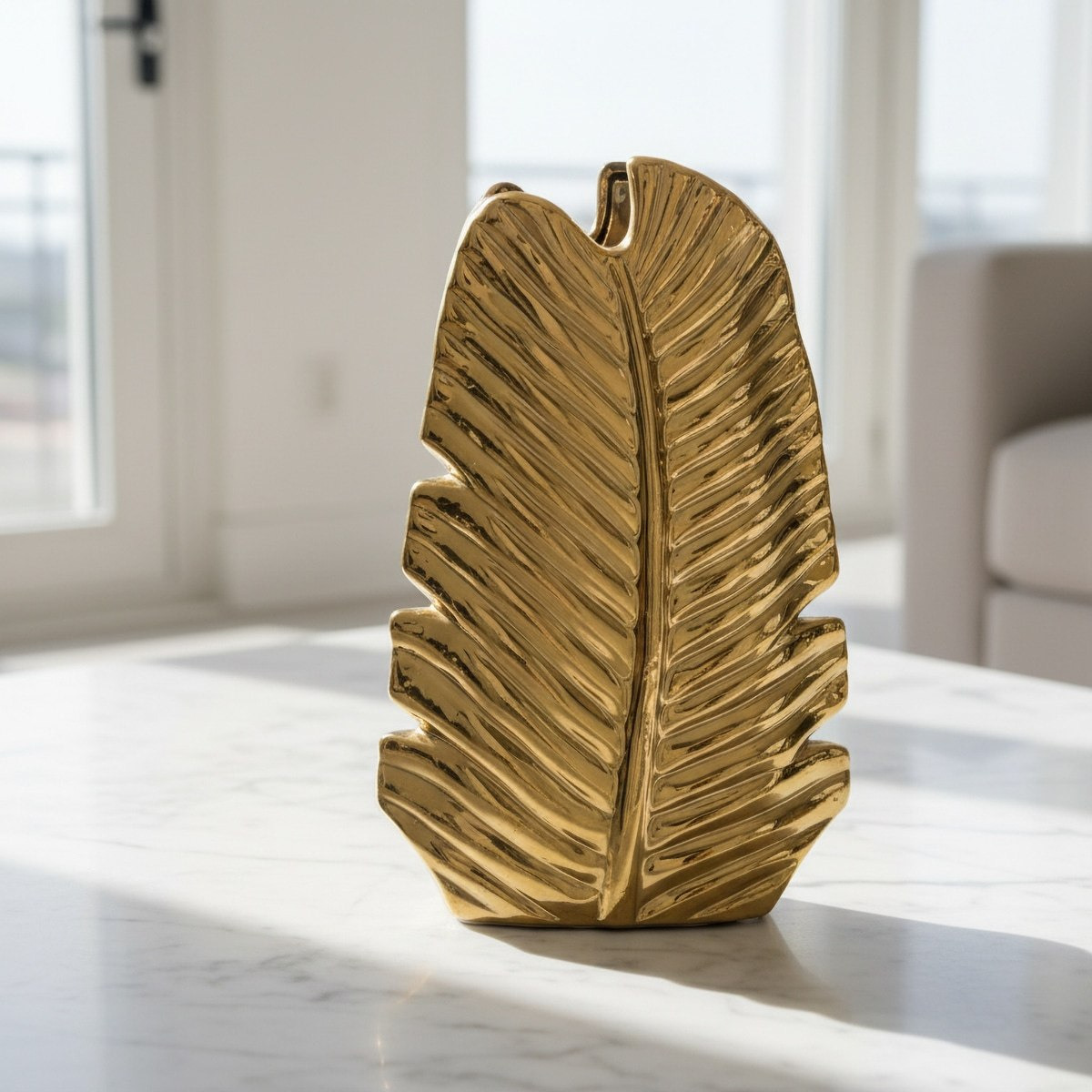 Aurum Sansa-Dune Ceramic Decorative Leaf Vase - 19x7.5x31 cm-hbxbedroom-decorandaccessories-vases-image-1