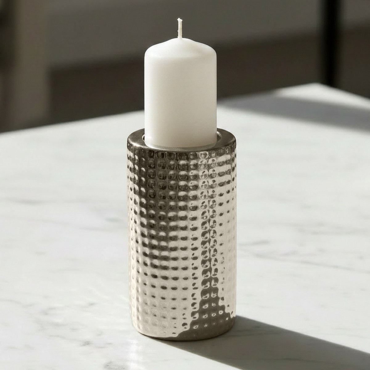 Aurum Sansa-Dune Ceramic Decorative Pillar Candleholder - 6.5x6.5x11 cm-hbxlivingroom-decorandaccessories-candleholders-image-1