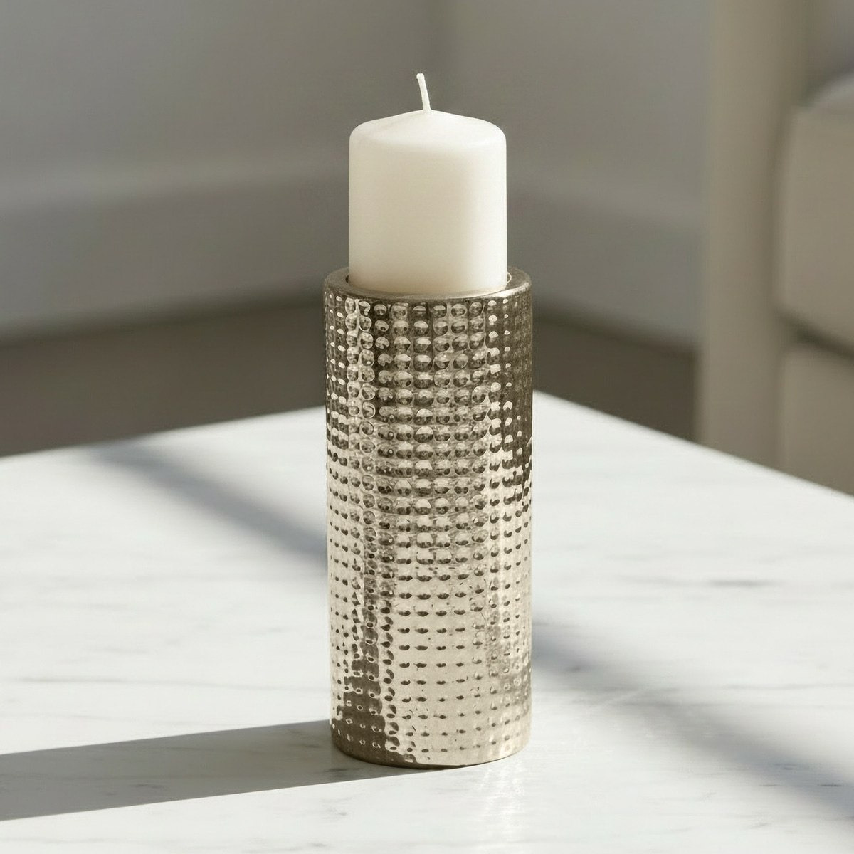 Sansa Dune Aurum Ceramic Decorative Pillar Candleholder - 6.5x6.5x14.5 cm-hbxlivingroom-decorandaccessories-candleholders-image-1