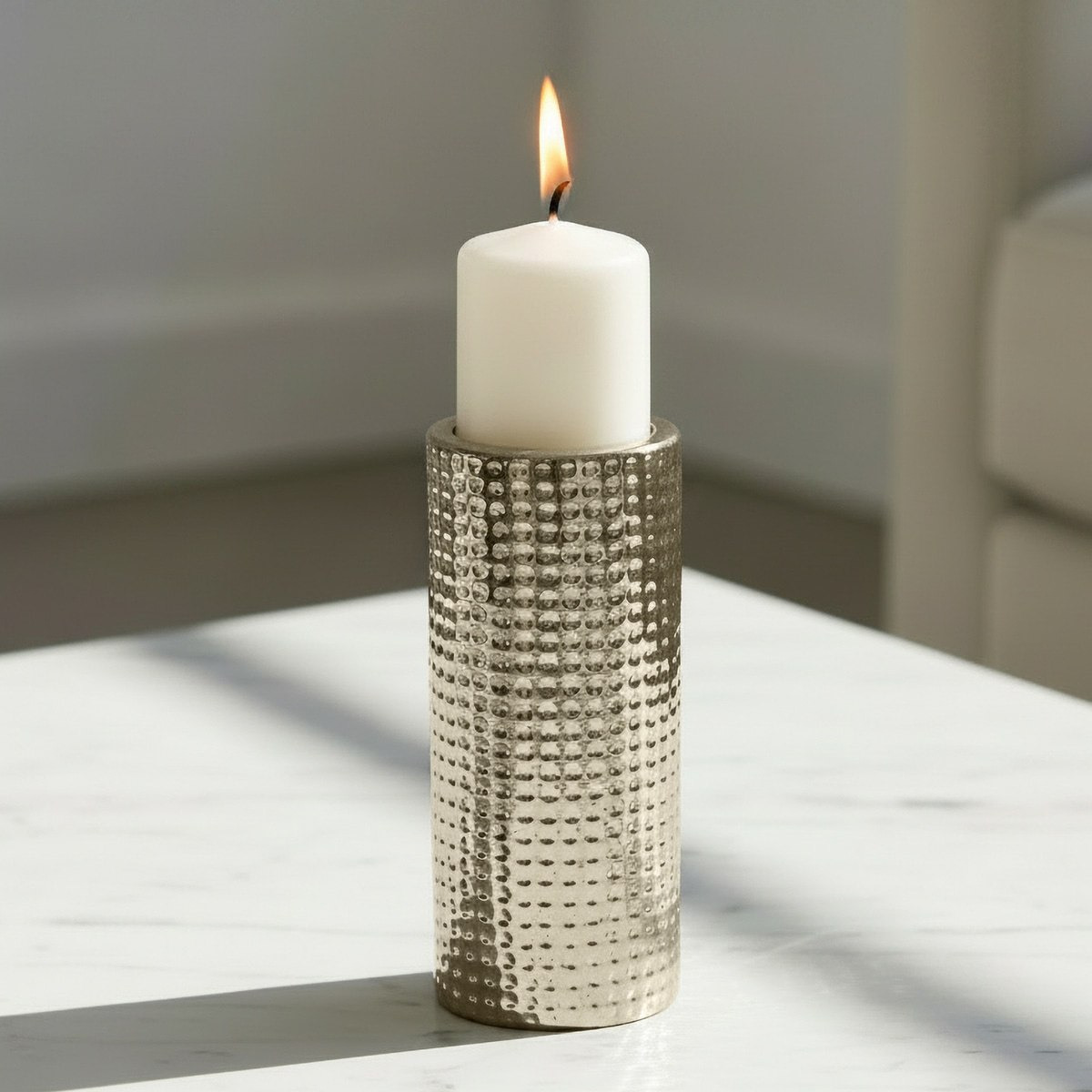 Sansa Dune Aurum Ceramic Decorative Pillar Candleholder - 6.5x6.5x14.5 cm-hbxlivingroom-decorandaccessories-candleholders-image-2