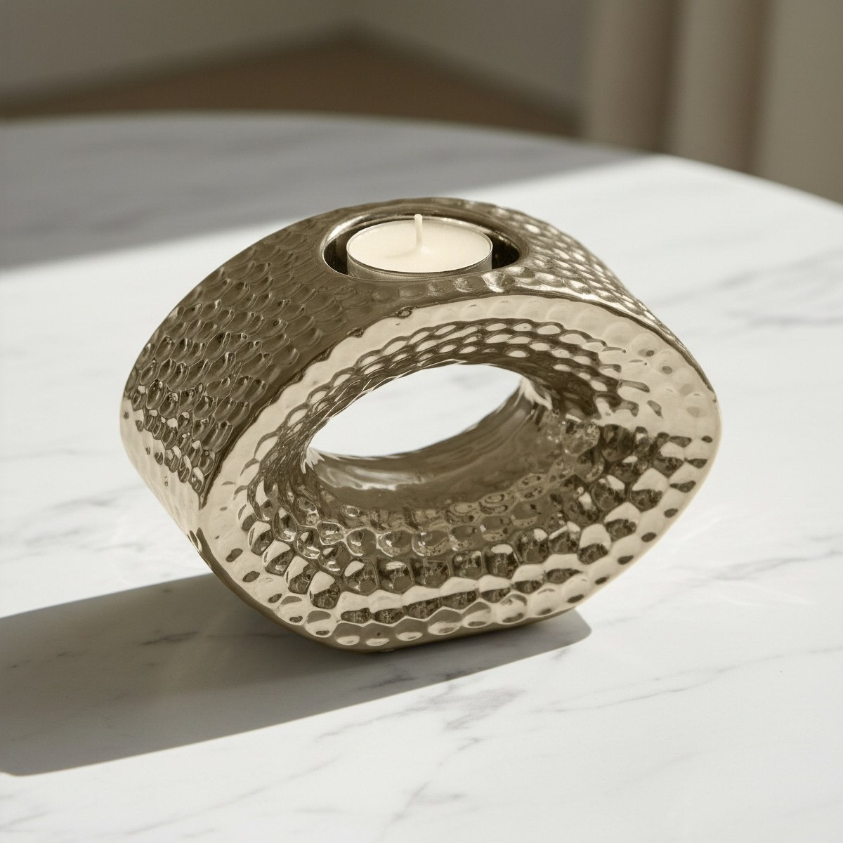 Aurum Sansa Dune Ceramic Decorative Tealight Candle Holder - 14x6.5x9.5 cm-hbxlivingroom-decorandaccessories-candleholders-image-1