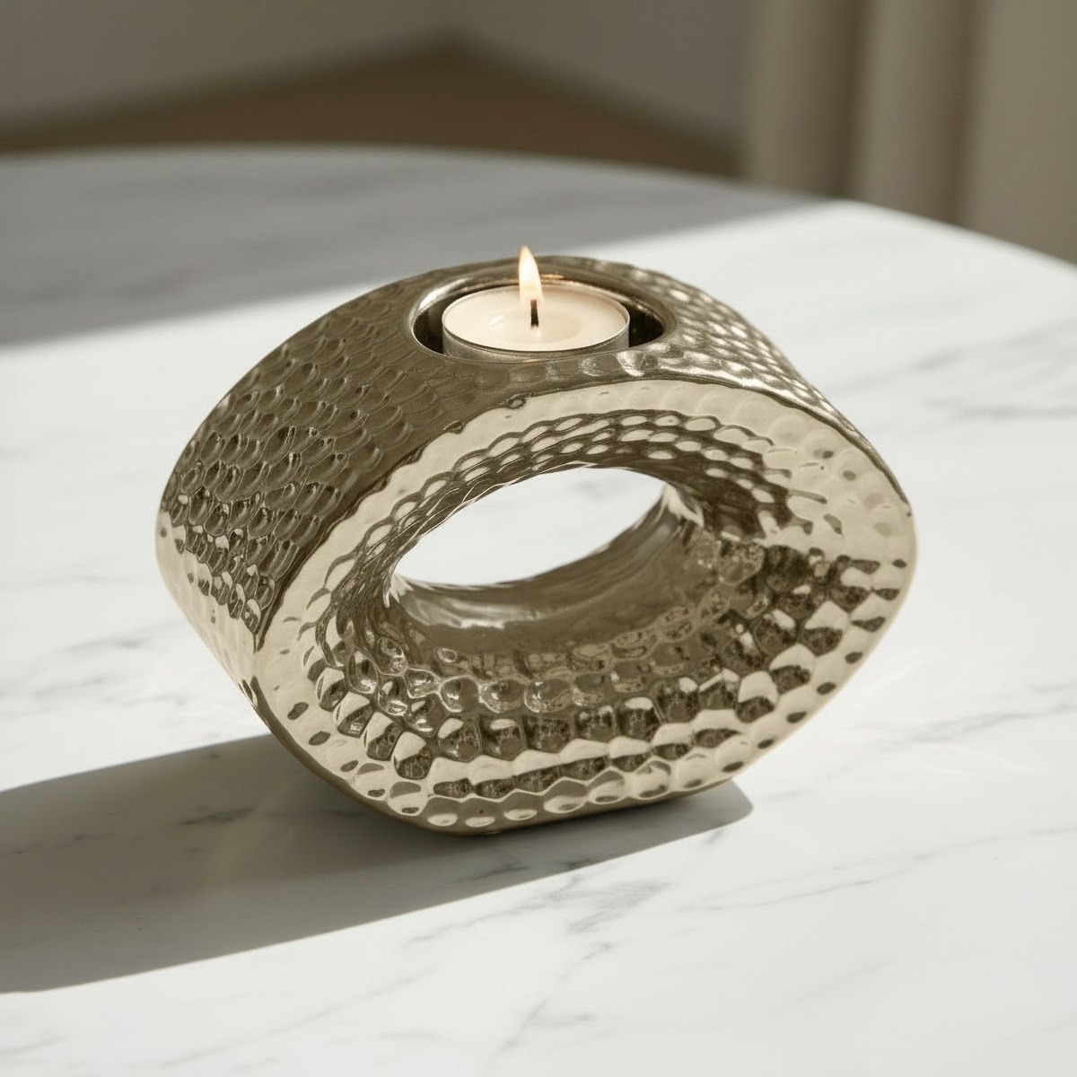 Aurum Sansa Dune Ceramic Decorative Tealight Candle Holder - 14x6.5x9.5 cm-hbxlivingroom-decorandaccessories-candleholders-image-2