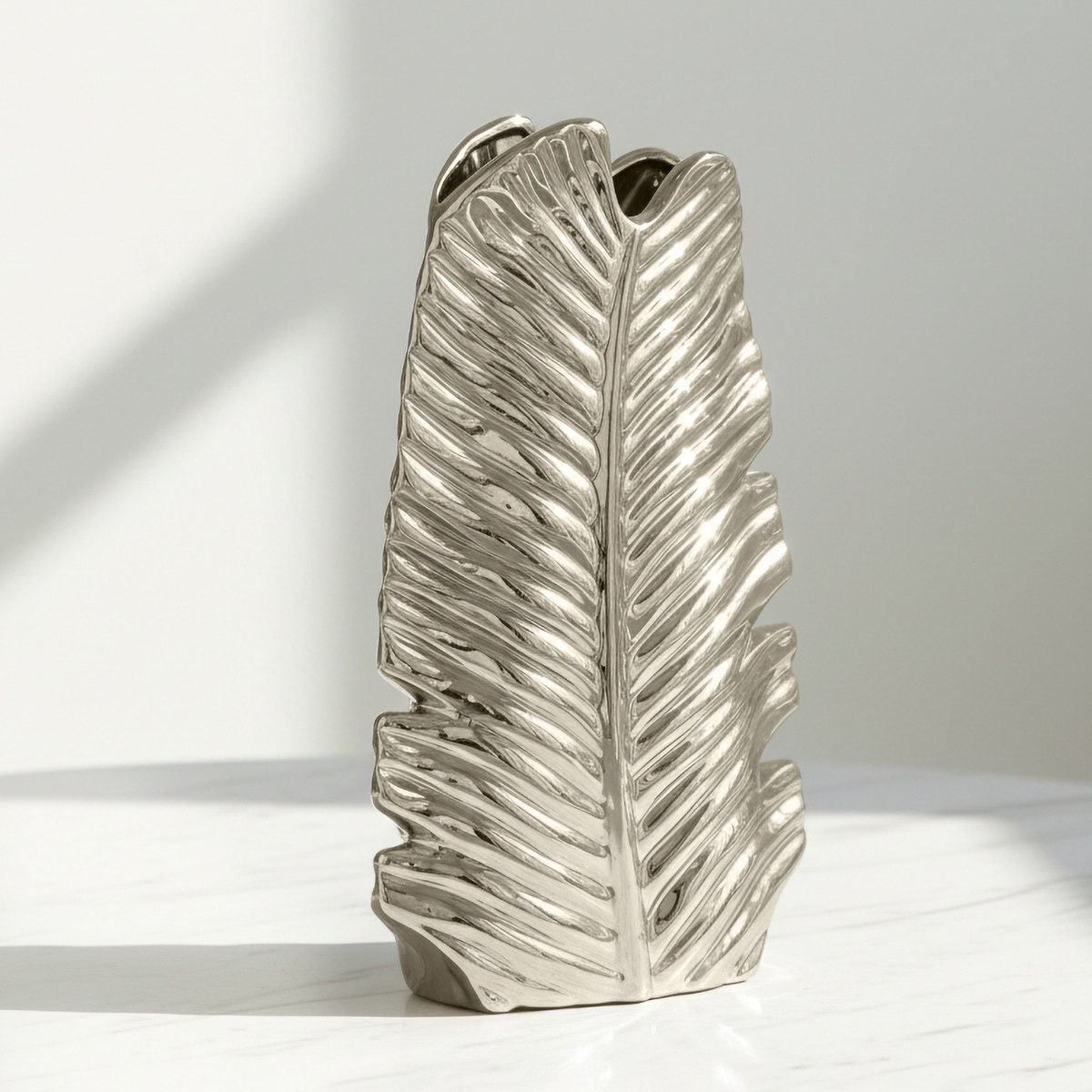 Sansa Dune Aurum Ceramic Decorative Leaf Vase - 23x9.5x38 cm-hbxbedroom-decorandaccessories-vases-image-1