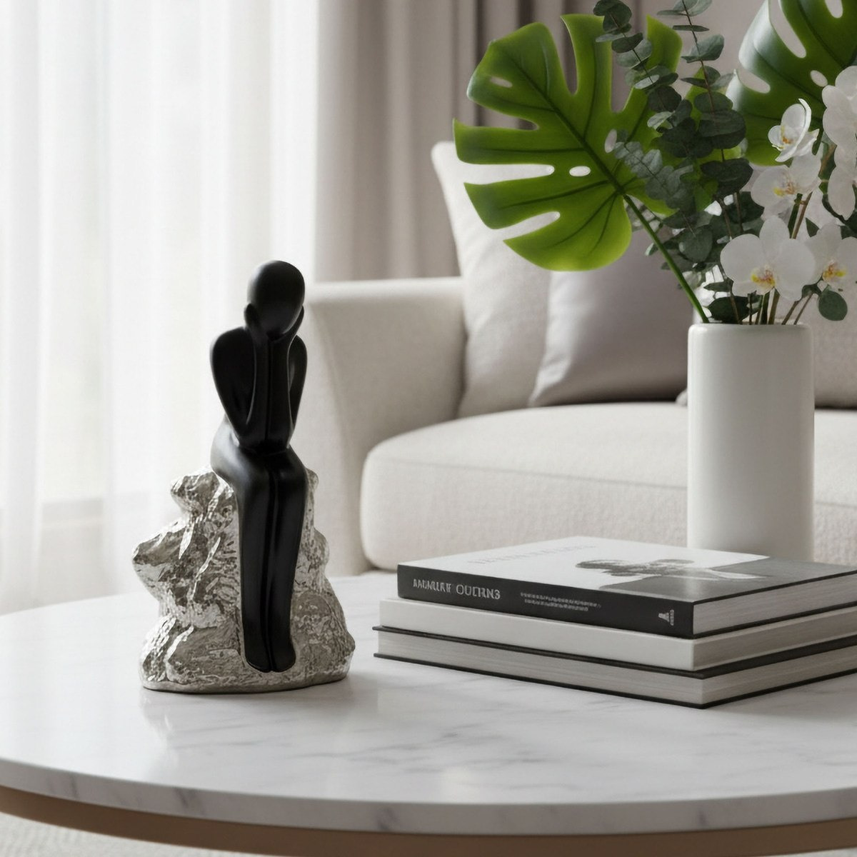 Aurum Sansa Dune Ceramic Decorative Sitting Man Accent - 19x12x35 cm-hbxhomeware-homedecor-figurinesandornaments-image-4