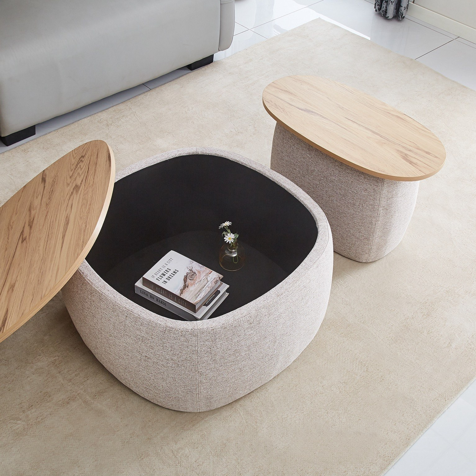 Movo-Cesar 2-Piece Upholstered Coffee Table Set-hbxlivingroom-tablesandstands-coffeetables-image-2