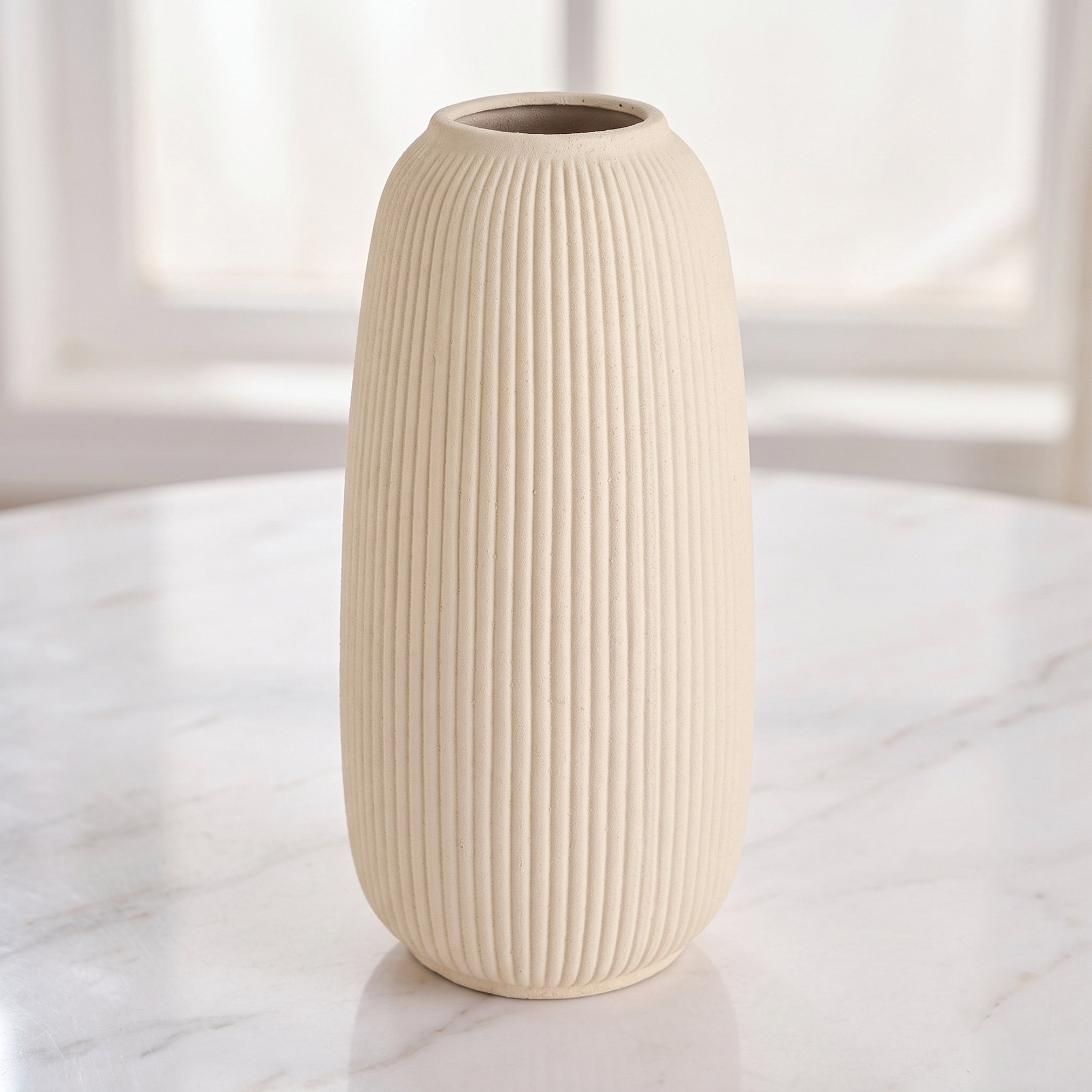 Audrey Madison Decorative Fluted Texture Ceramic Vase - 18.5x18.5x37 cm-hbxbedroom-decorandaccessories-vases-image-1