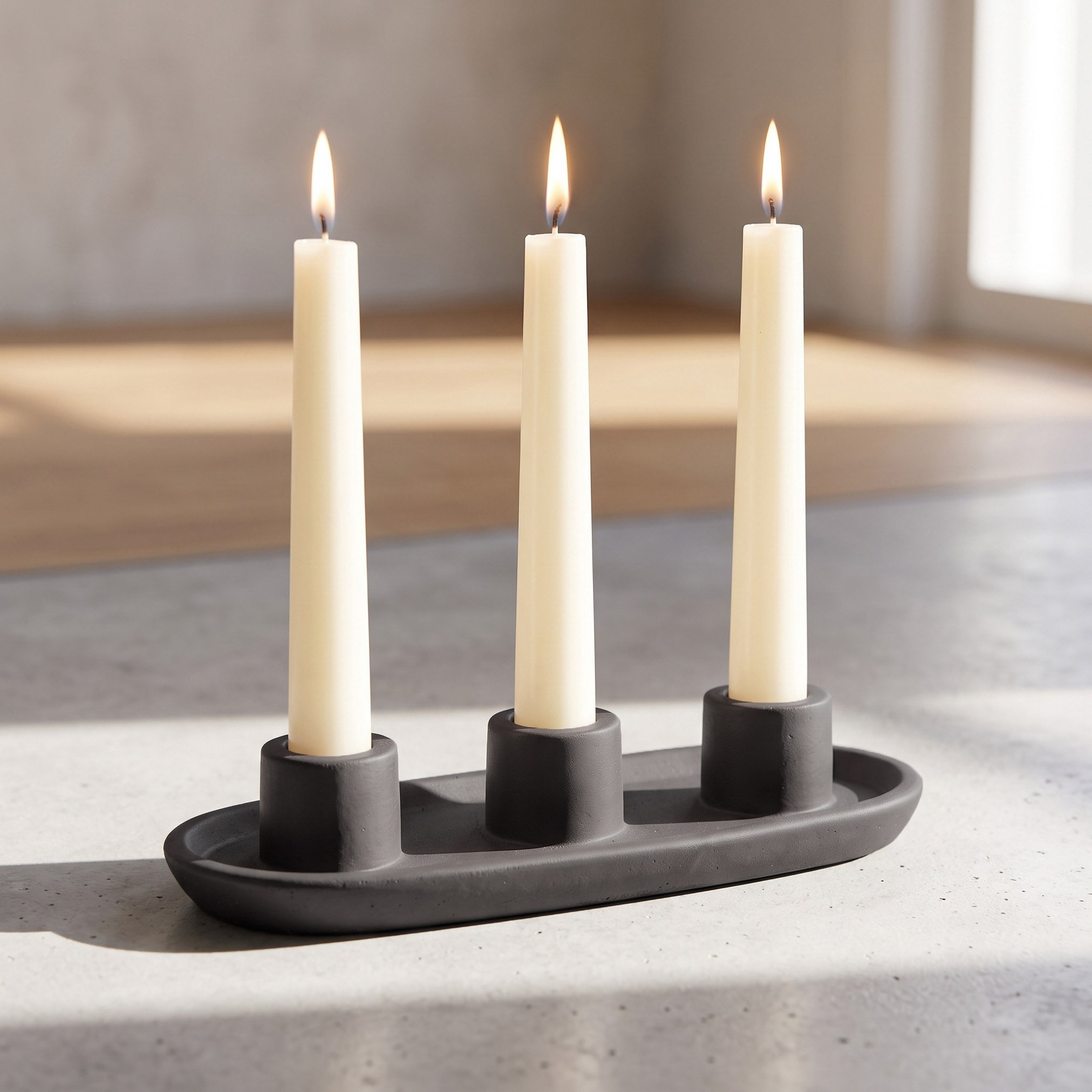 Audrey-Madison Decorative Cement 3-Taper Candleholder - 23x9x4.5 cm-hbxlivingroom-decorandaccessories-candleholders-image-2