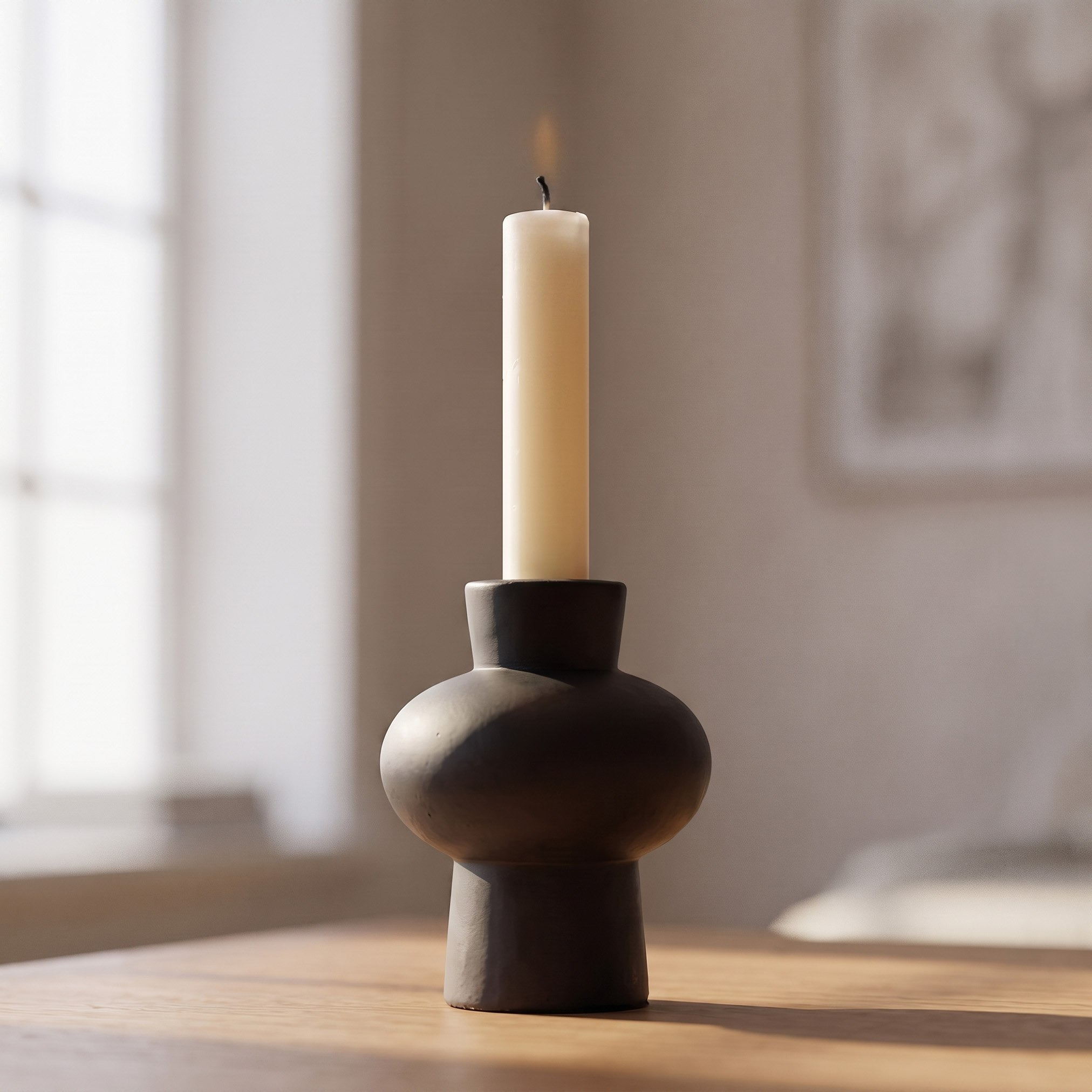 Audrey-Madison Decorative Cement Chunky Taper Candleholder - 10x10x12.5 cm-hbxlivingroom-decorandaccessories-candleholders-image-1
