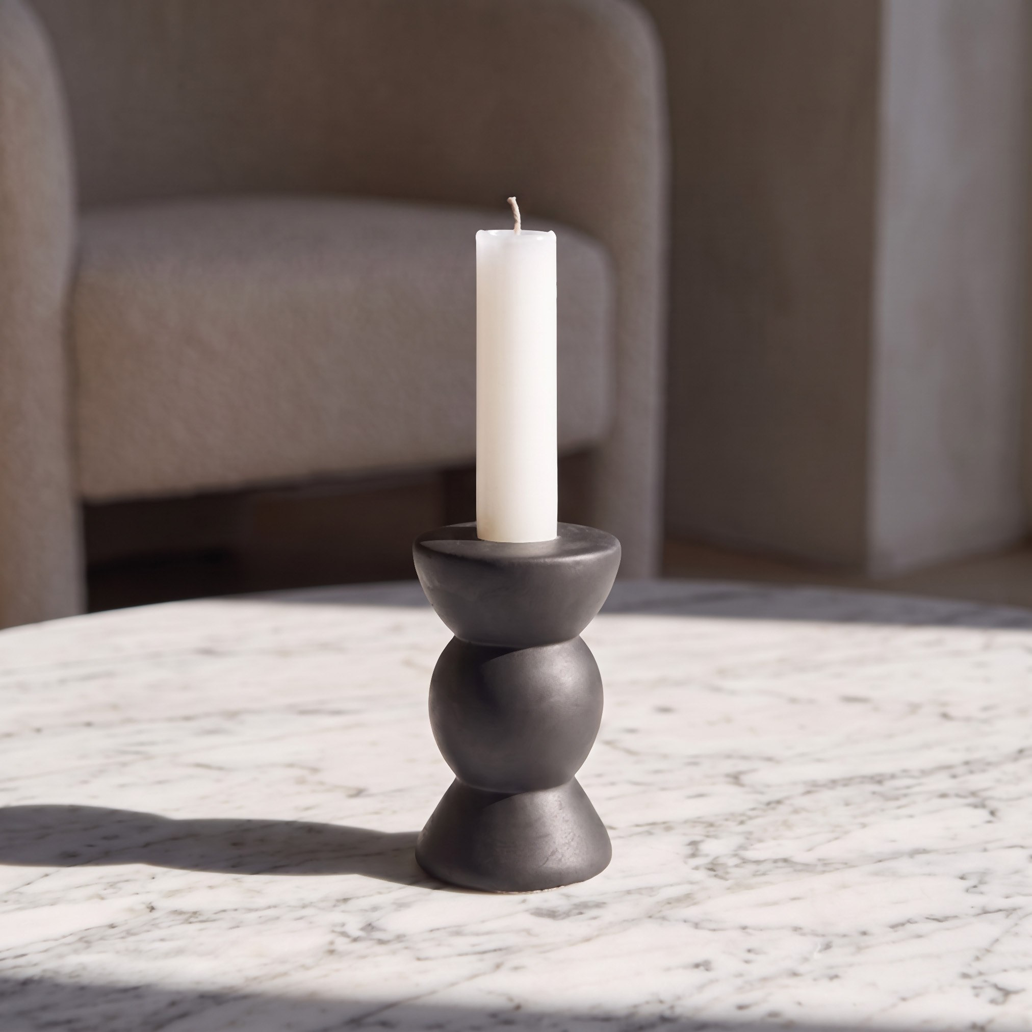 Audrey Madison Decorative Cement Round Taper Candleholder - 6.5x6.5x10.5 cm-hbxlivingroom-decorandaccessories-candleholders-image-1
