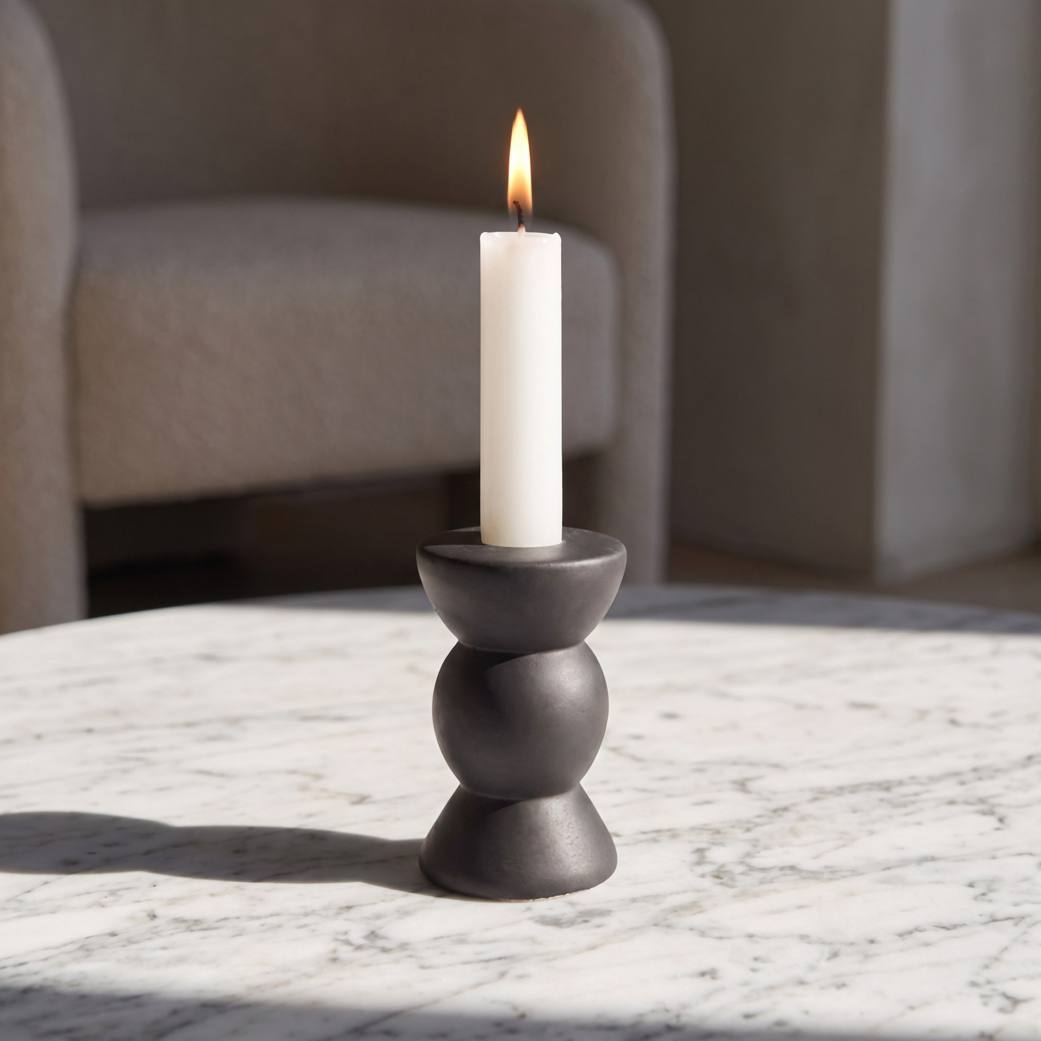 Audrey Madison Decorative Cement Round Taper Candleholder - 6.5x6.5x10.5 cm-hbxlivingroom-decorandaccessories-candleholders-image-2
