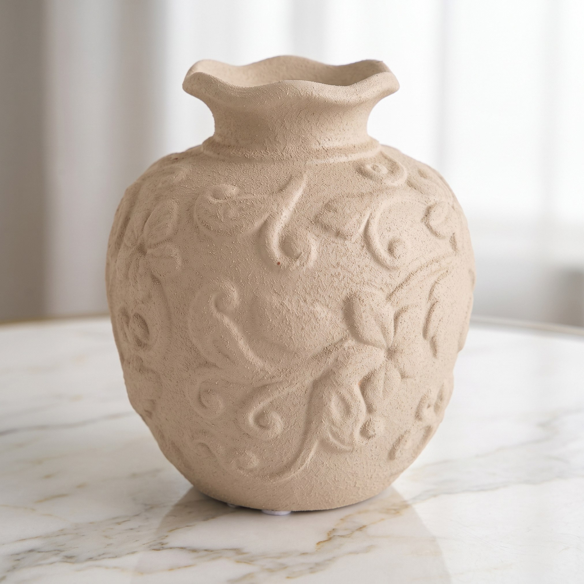 Audrey Madison Floral Embossed Texture Ceramic Decorative Vase - 15x15x16 cm-hbxbedroom-decorandaccessories-vases-image-1