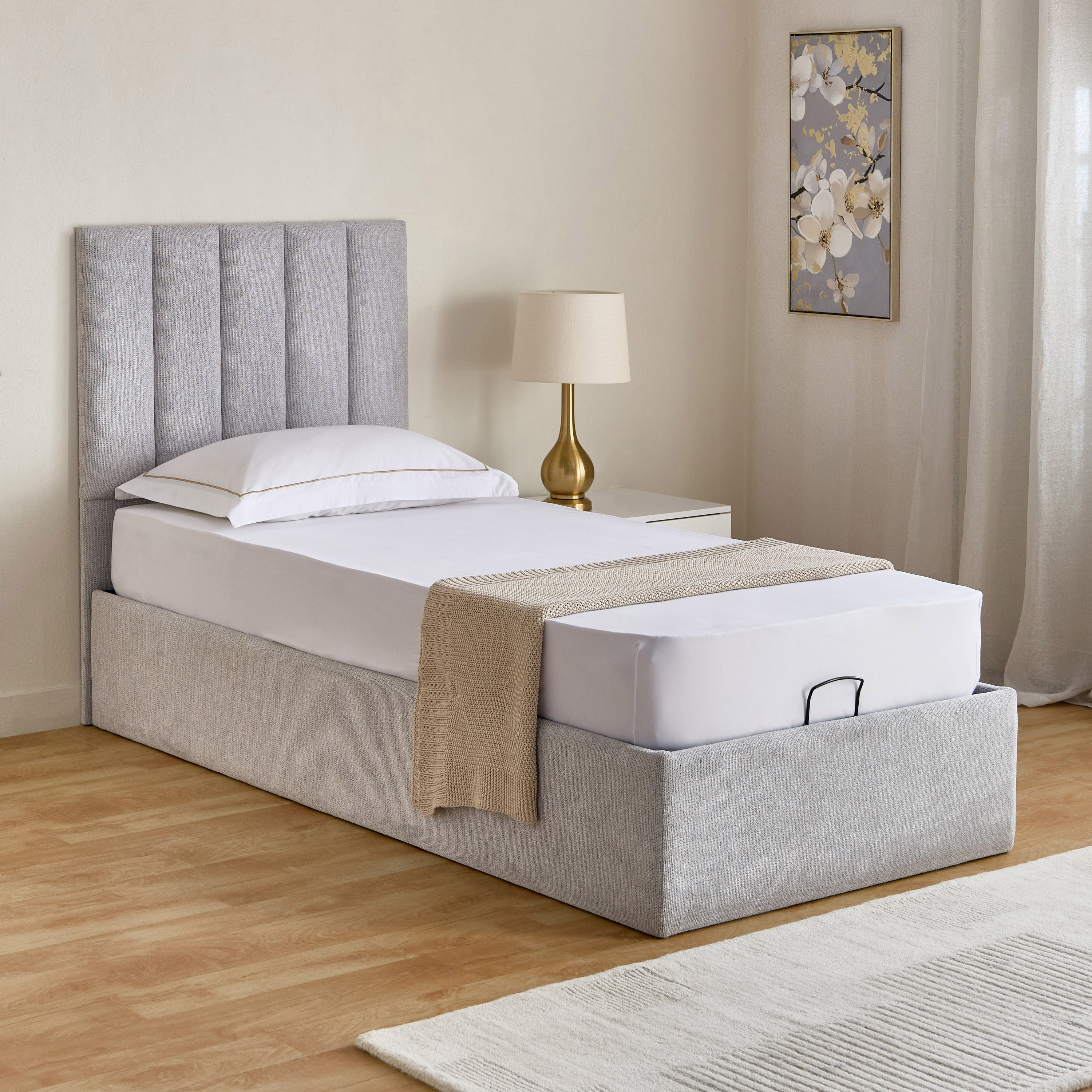 Movo-Bliss Upholstred Hydraulic Single Bed - 90x200 cm-hbxkidsandyouth-bedsandbedsets-beds-single-image-1