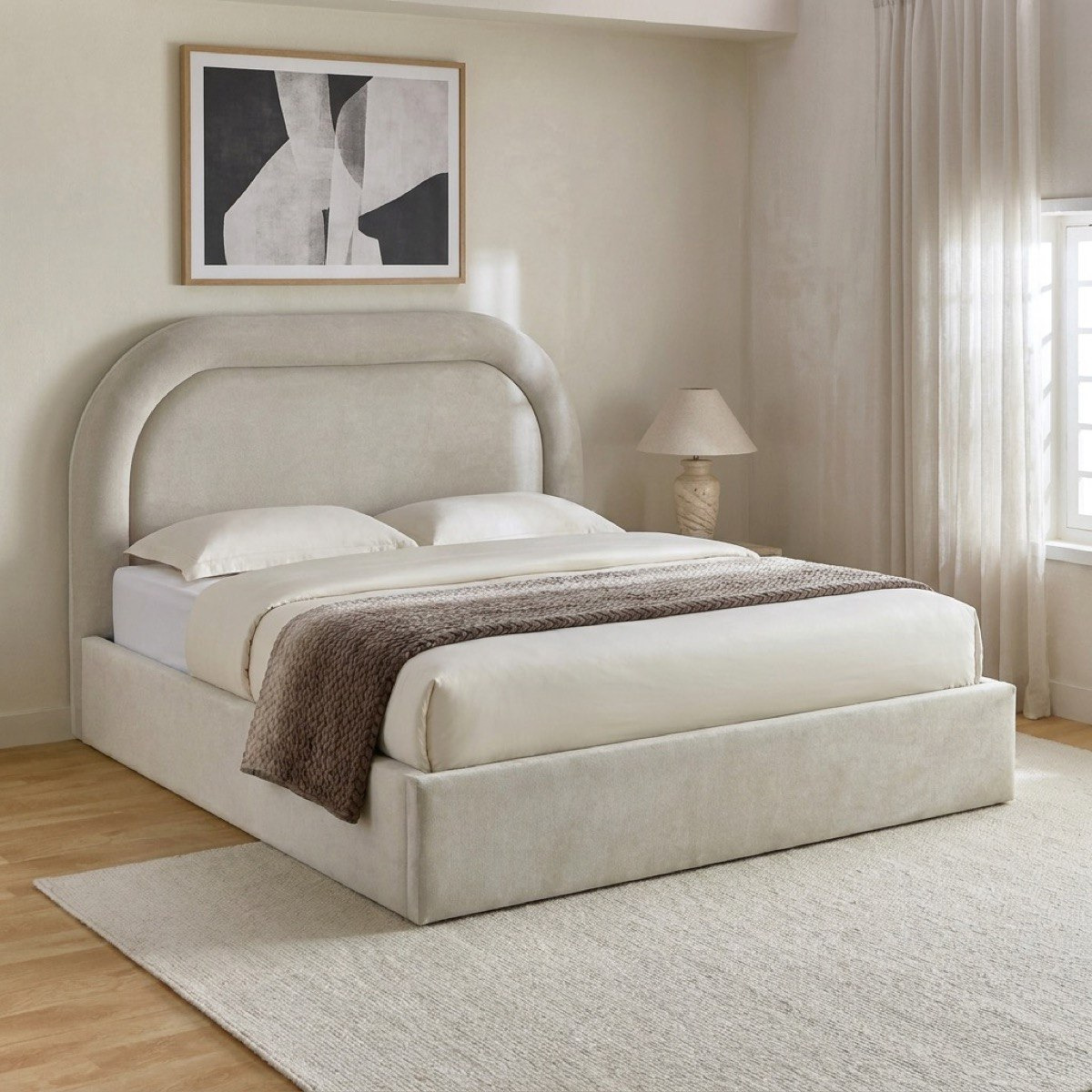 Movo-Fabio Florence Upholstered Hydraulic Queen Bed - 160x200 cm-hbxbedroom-bedsandbedsets-beds-queen-image-1
