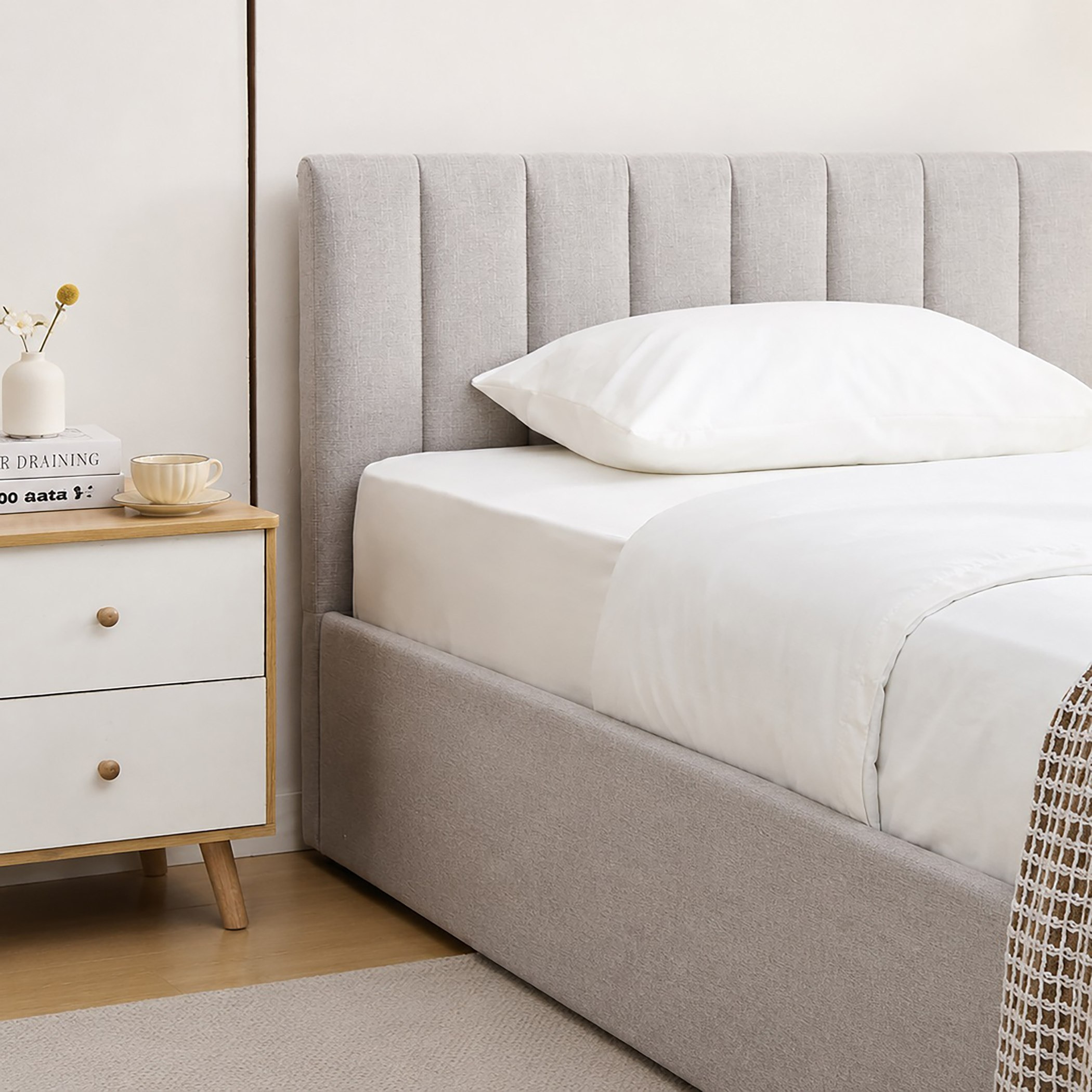 Movo Lasero Hydraulic Storage Upholstered Twin Bed - 120x200 cm-hbxbedroom-bedsandbedsets-upholsteredbeds-twin-image-2