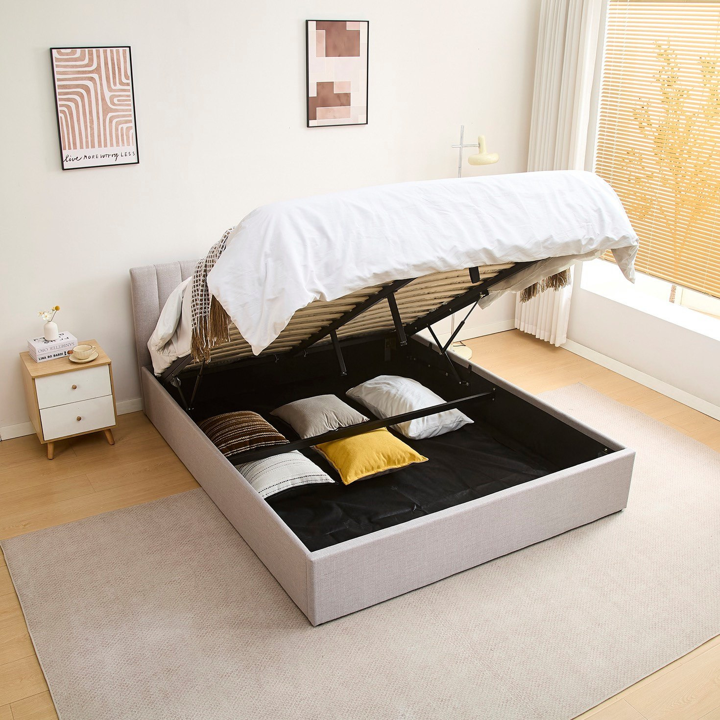 Movo Lasero Hydraulic Storage Upholstered Queen Bed - 160x200 cm-hbxbedroom-bedsandbedsets-beds-queen-image-2