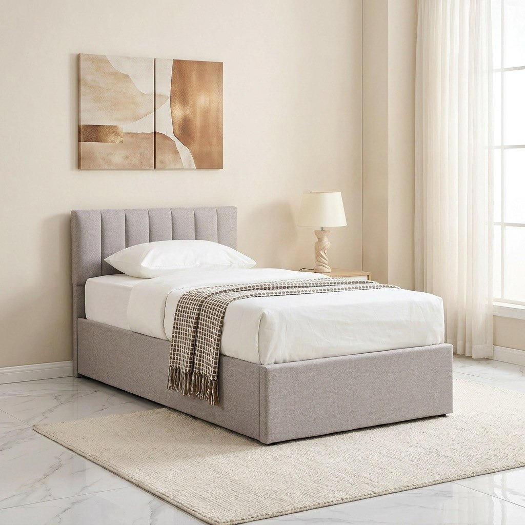 Movo Lasero Hydraulic Storage Upholstered Single Bed - 90x200 cm