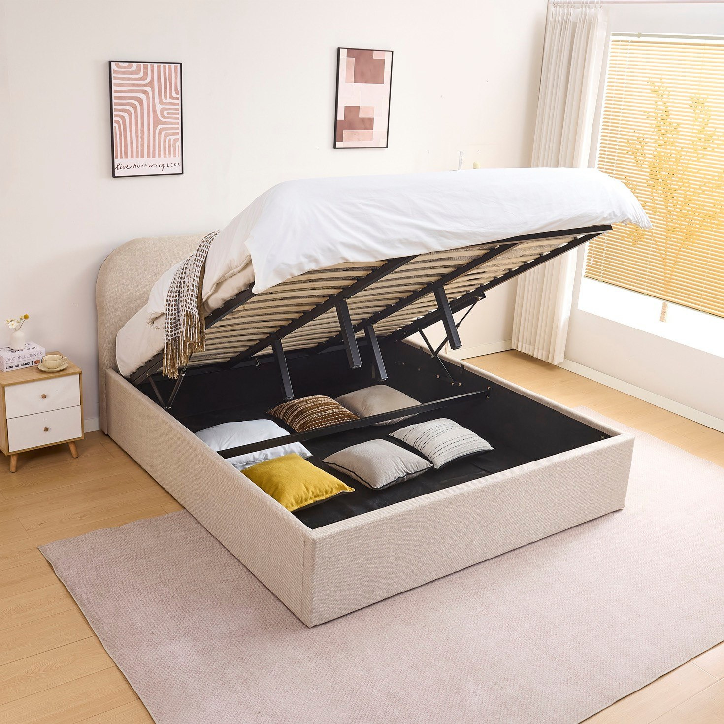 Nordica Callista Hydraulic Storage Upholstered Queen Bed - 160x200 cm-hbxbedroom-bedsandbedsets-beds-queen-image-2