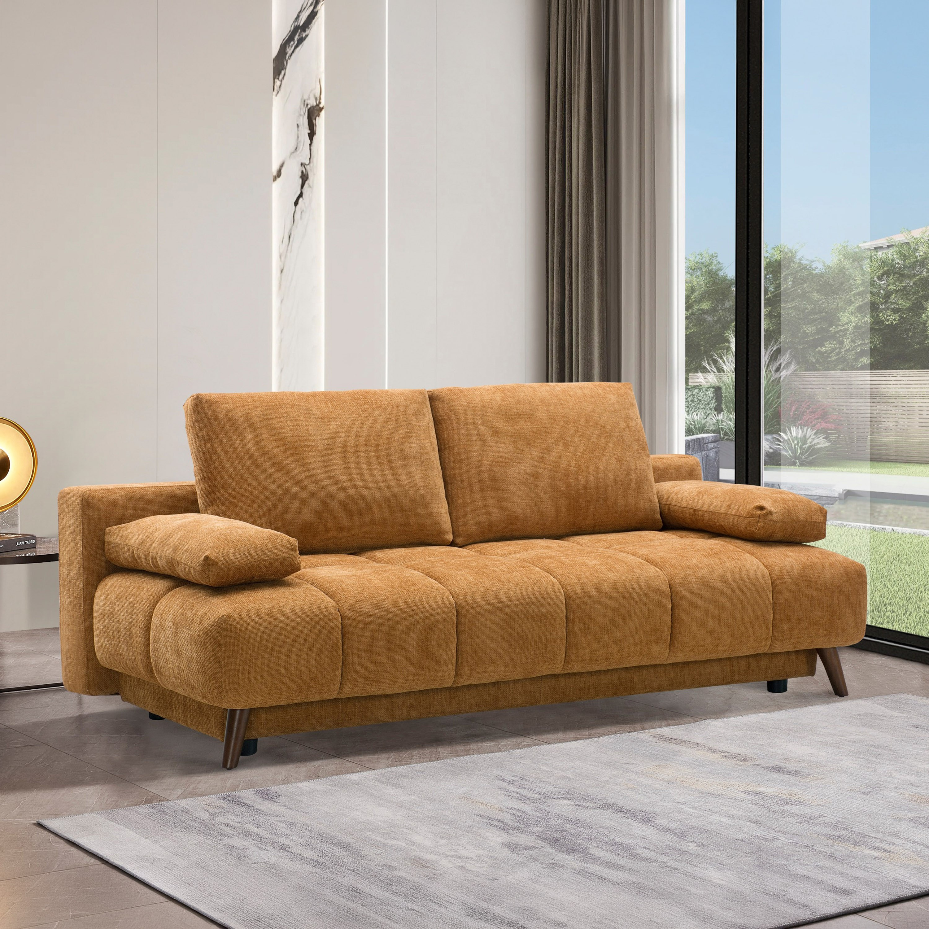 Moritz 3-Seater Fabric Sofa Bed with 2 Cushions and Storage-hbxfurniture-sofasandarmchairs-sofabeds-image-1
