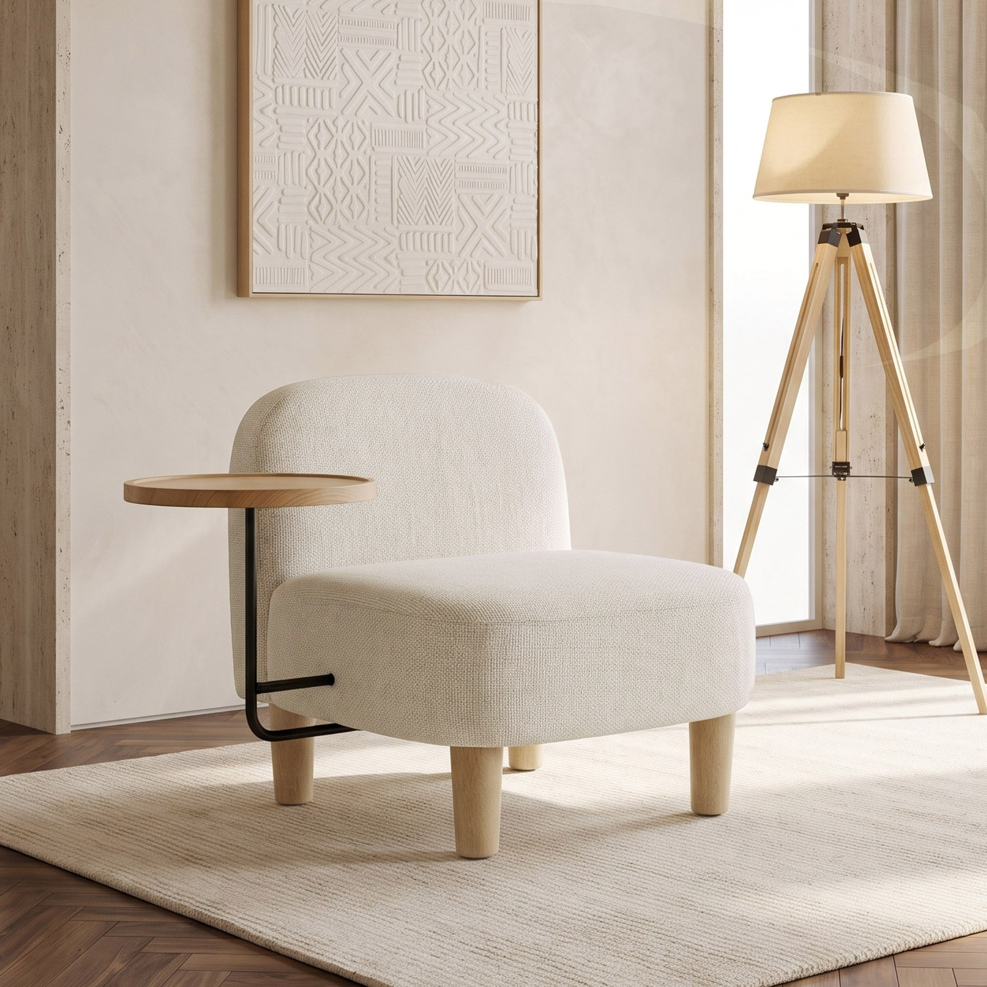 Zeal Fabric Accent Chair with Side Table-hbxlivingroom-sofasandarmchairs-easychairs-image-1
