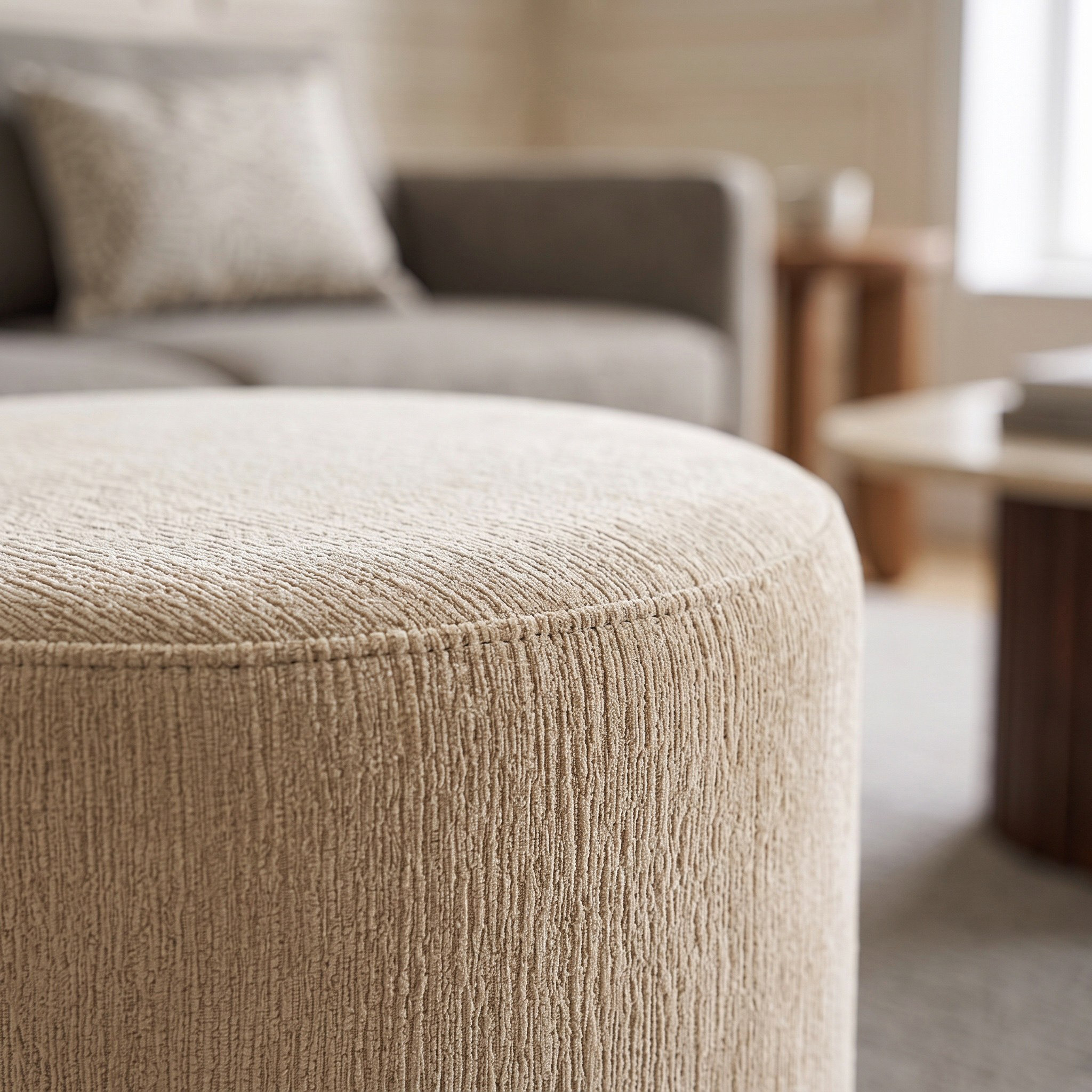Braga Fabric Ottoman with Wooden Scallop Base-hbxlivingroom-sofasandarmchairs-ottomansandfootstools-image-2
