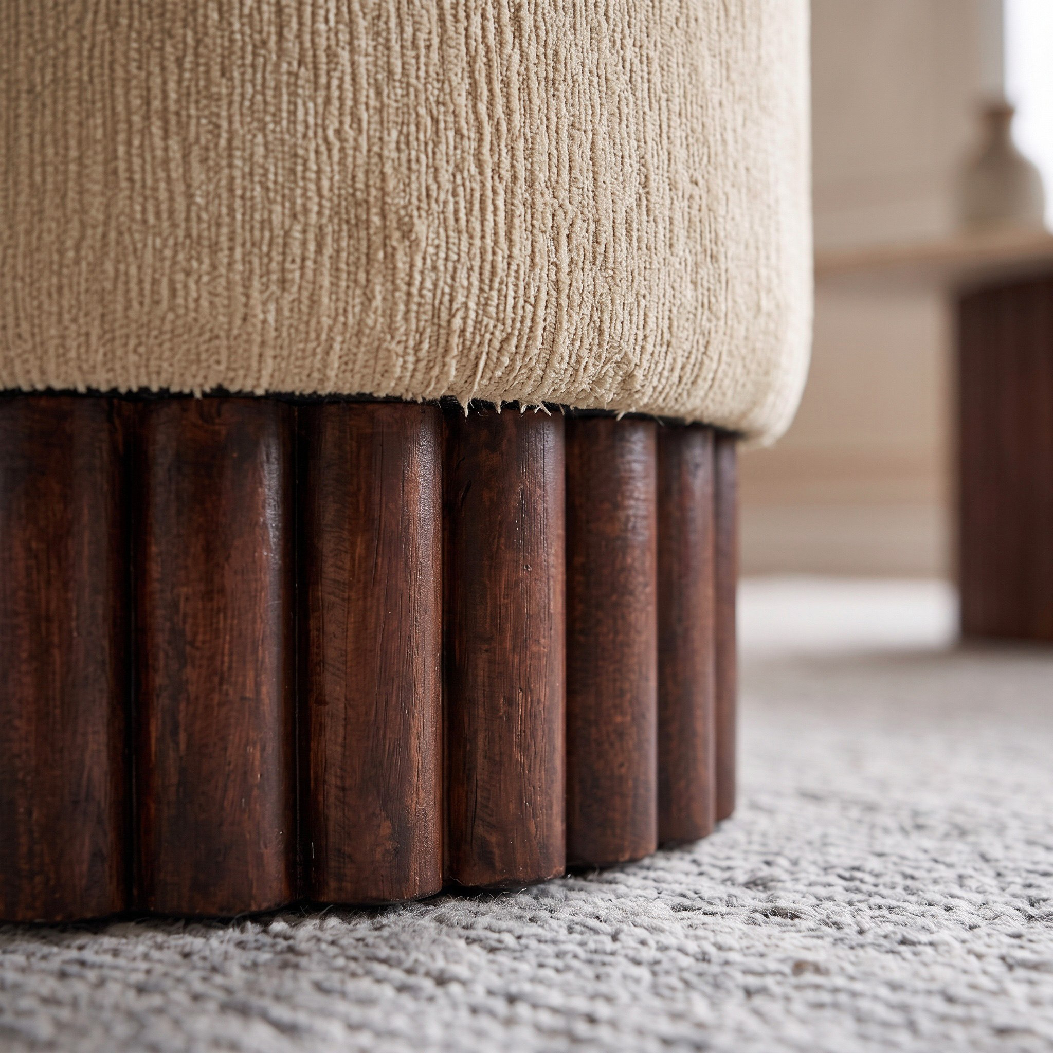 Braga Fabric Ottoman with Wooden Scallop Base-hbxlivingroom-sofasandarmchairs-ottomansandfootstools-image-3