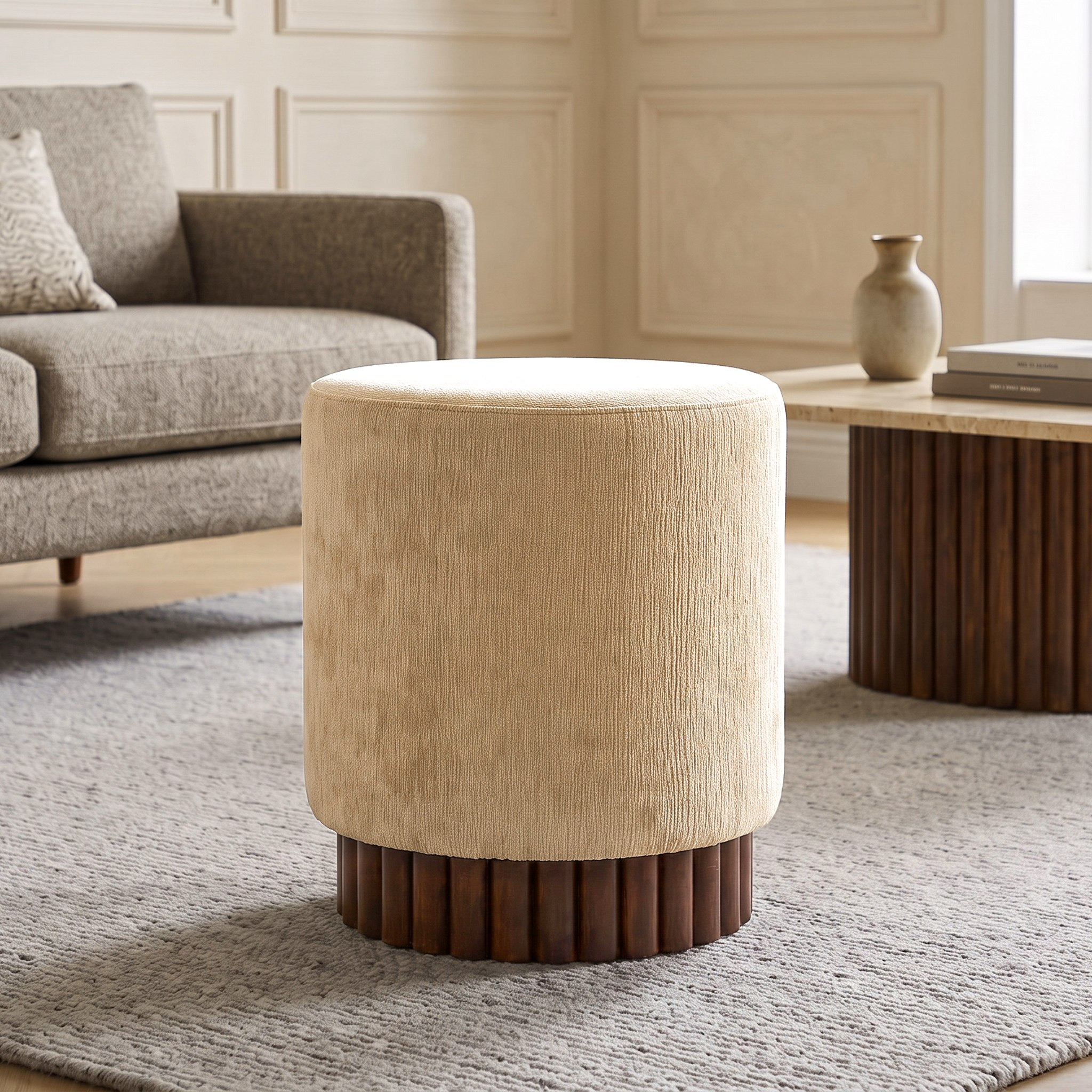 Braga Fabric Ottoman with Wooden Scallop Base-hbxlivingroom-sofasandarmchairs-ottomansandfootstools-image-4