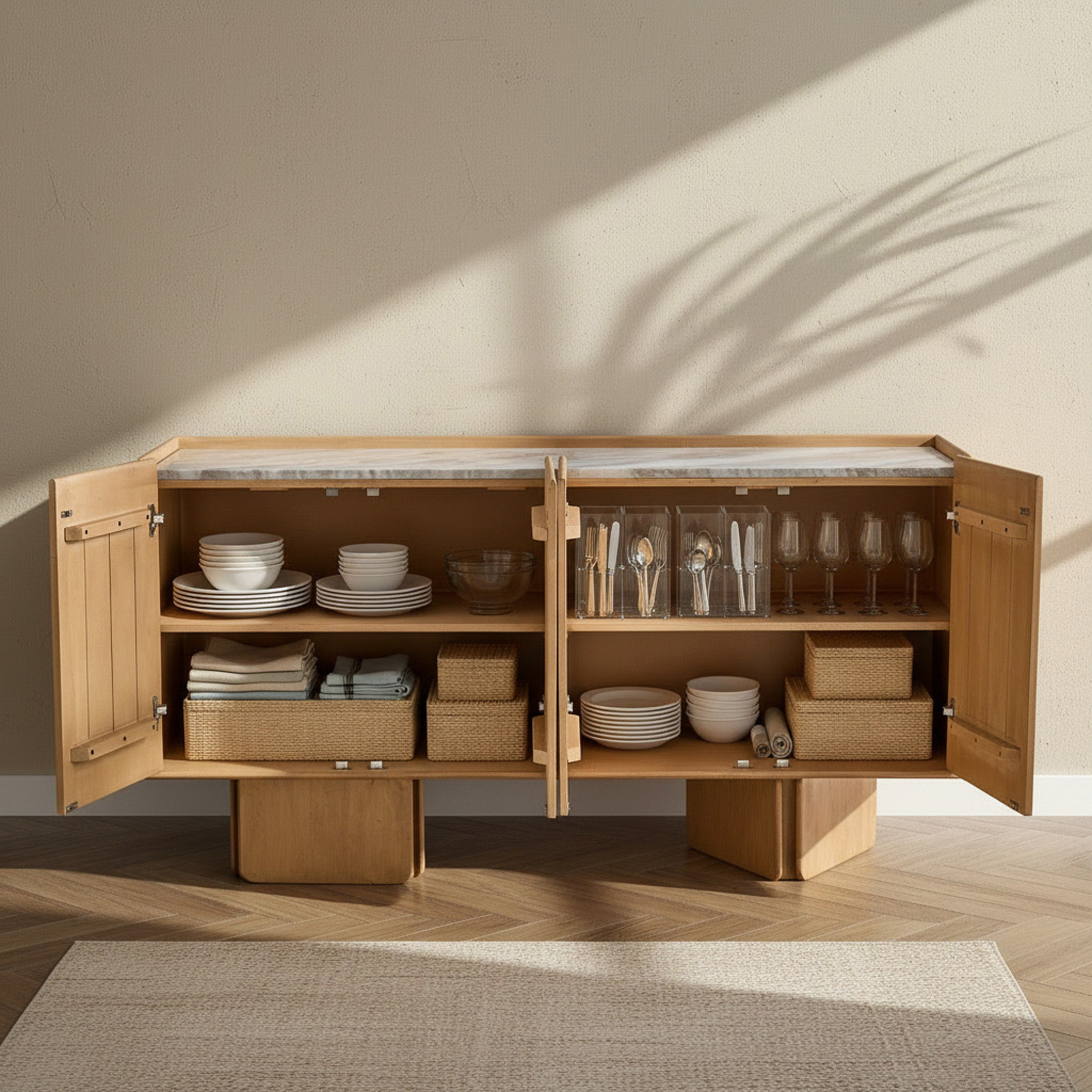 Cavon Bellmar 1.6 Meter 4-Door Solid Wood Sideboard with Genuine Marble Top-hbxfurniture-diningroom-buffetsandsideboards-image-3