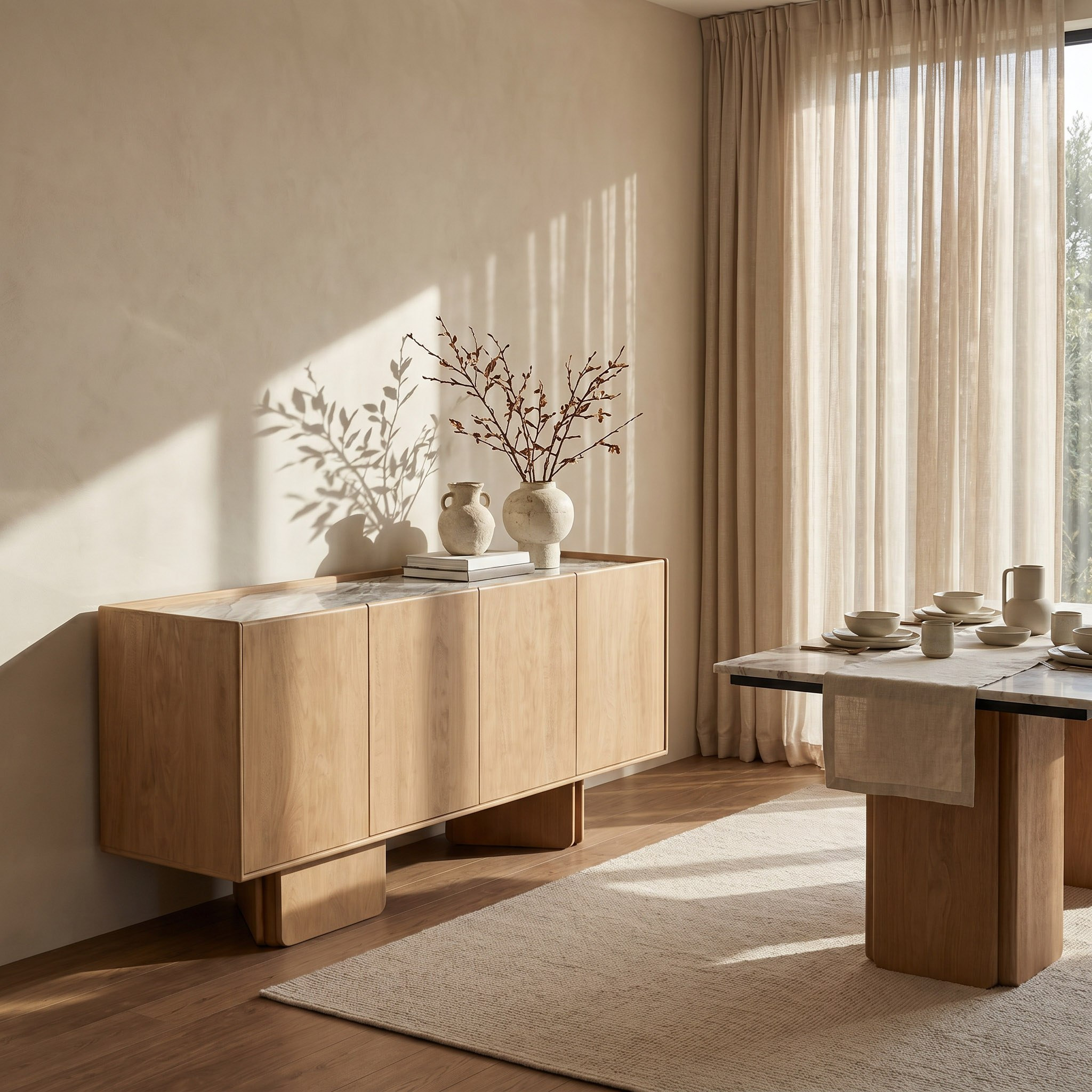 Cavon Bellmar 1.6 Meter 4-Door Solid Wood Sideboard with Genuine Marble Top-hbxfurniture-diningroom-buffetsandsideboards-image-5