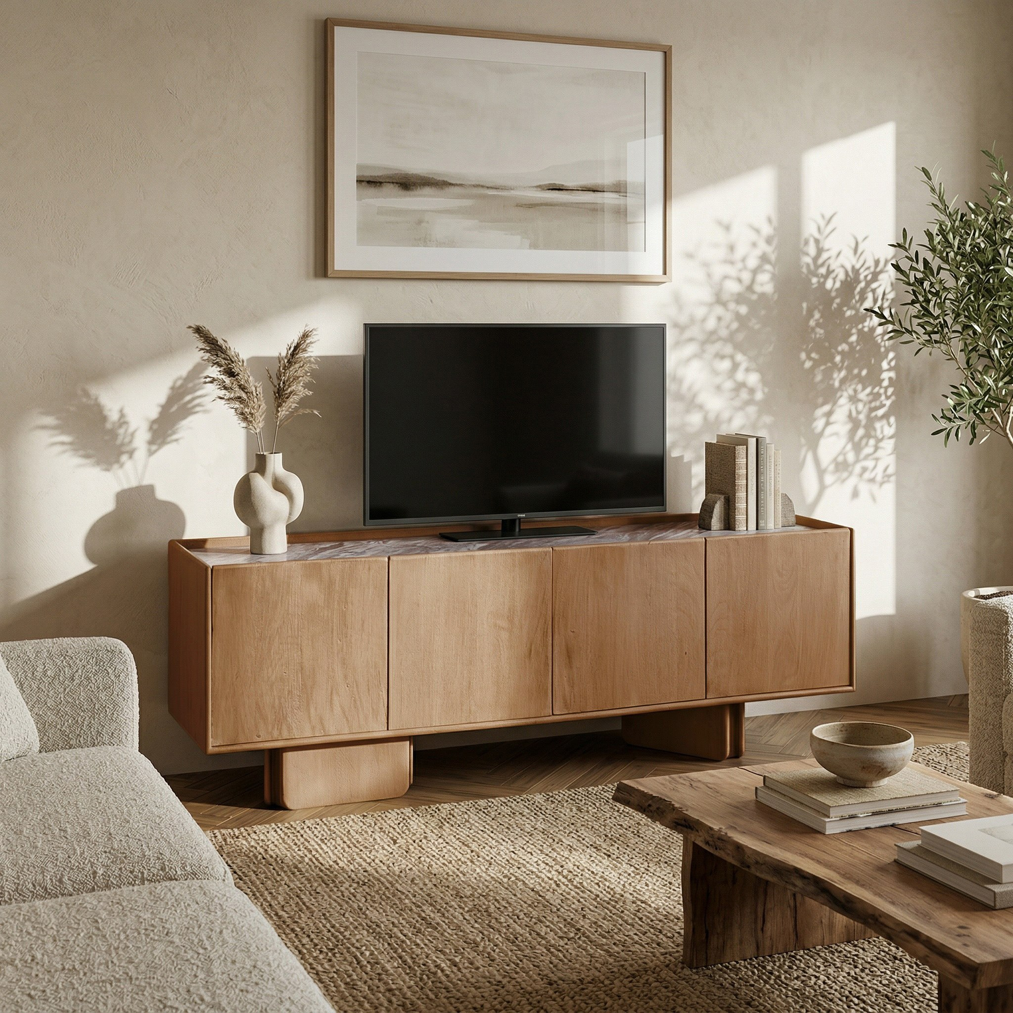 Cavon Bellmar 1.6 Meter Solid Wood TV Unit with Genuine Marble Top for TVs up to 70 inch-hbxlivingroom-mediaunitsandstorage-tvunits-image-1