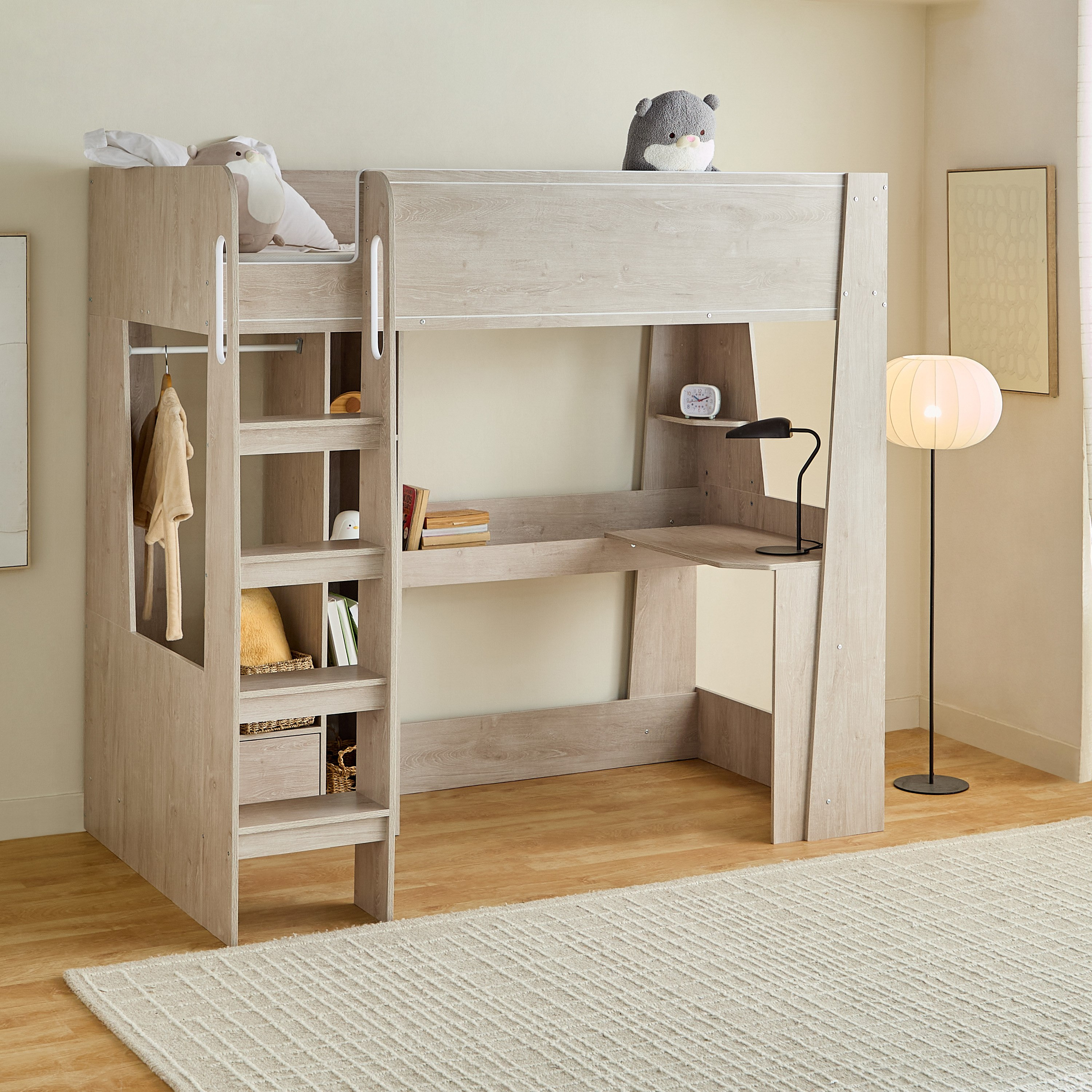 Movo Vanilla Halmstad Loft Bed with Storage and Ladder - 90x190 cm-hbxkidsandyouth-bedsandbedsets-bunkbeds-single-image-1