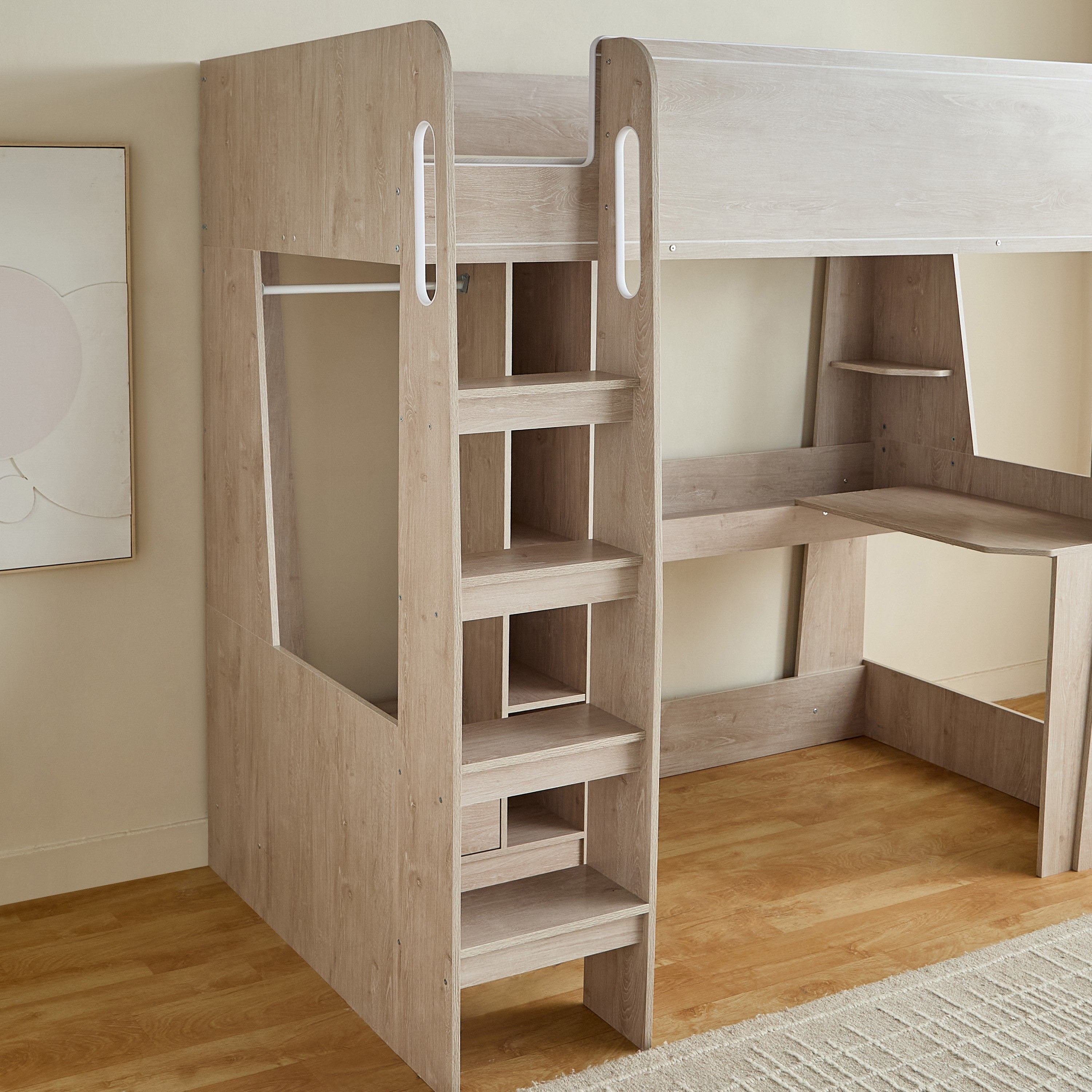 Movo Vanilla Halmstad Loft Bed with Storage and Ladder - 90x190 cm-hbxkidsandyouth-bedsandbedsets-bunkbeds-single-image-3