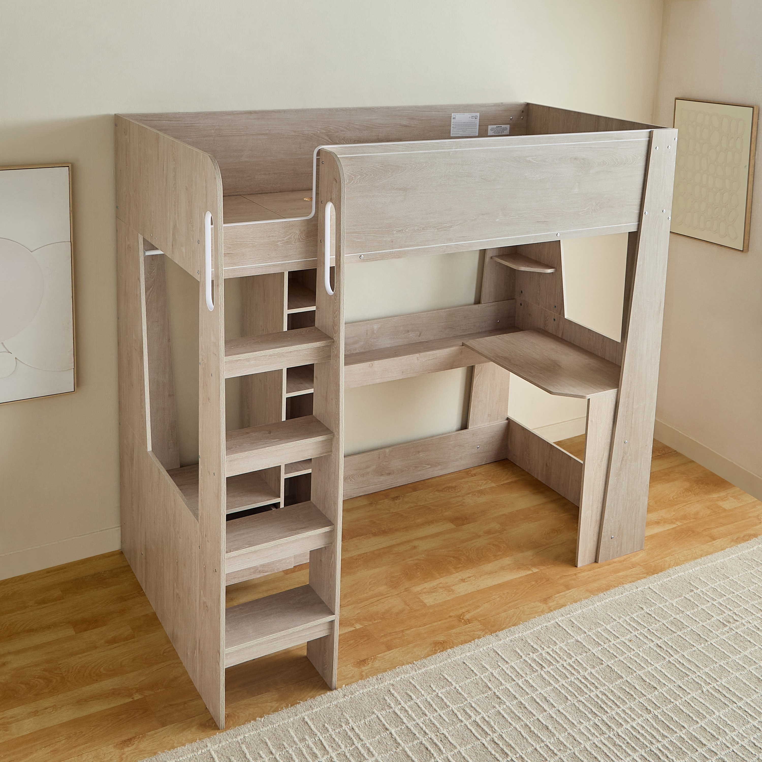 Movo Vanilla Halmstad Loft Bed with Storage and Ladder - 90x190 cm-hbxkidsandyouth-bedsandbedsets-bunkbeds-single-image-7