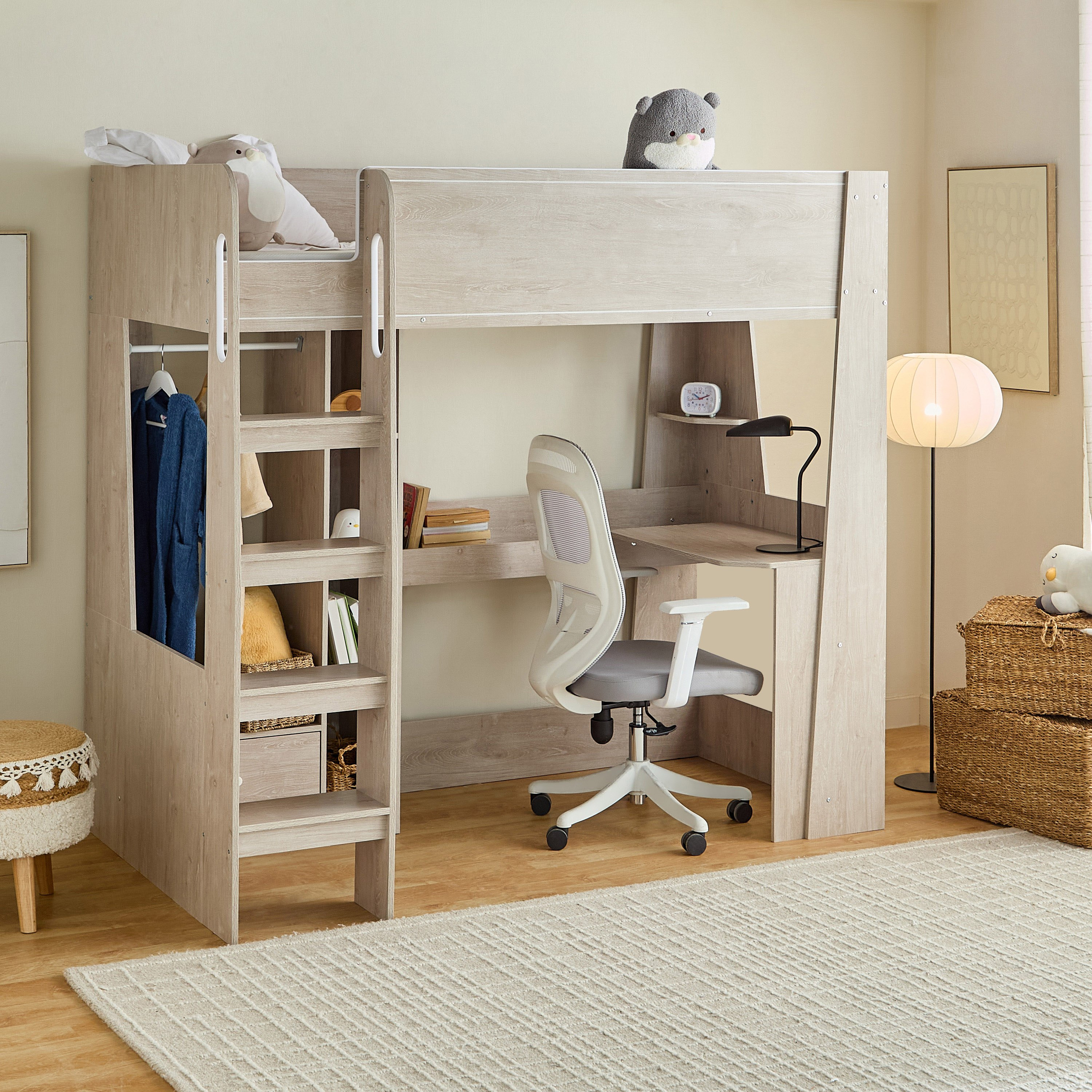 Movo Vanilla Halmstad Loft Bed with Storage and Ladder - 90x190 cm-hbxkidsandyouth-bedsandbedsets-bunkbeds-single-image-8