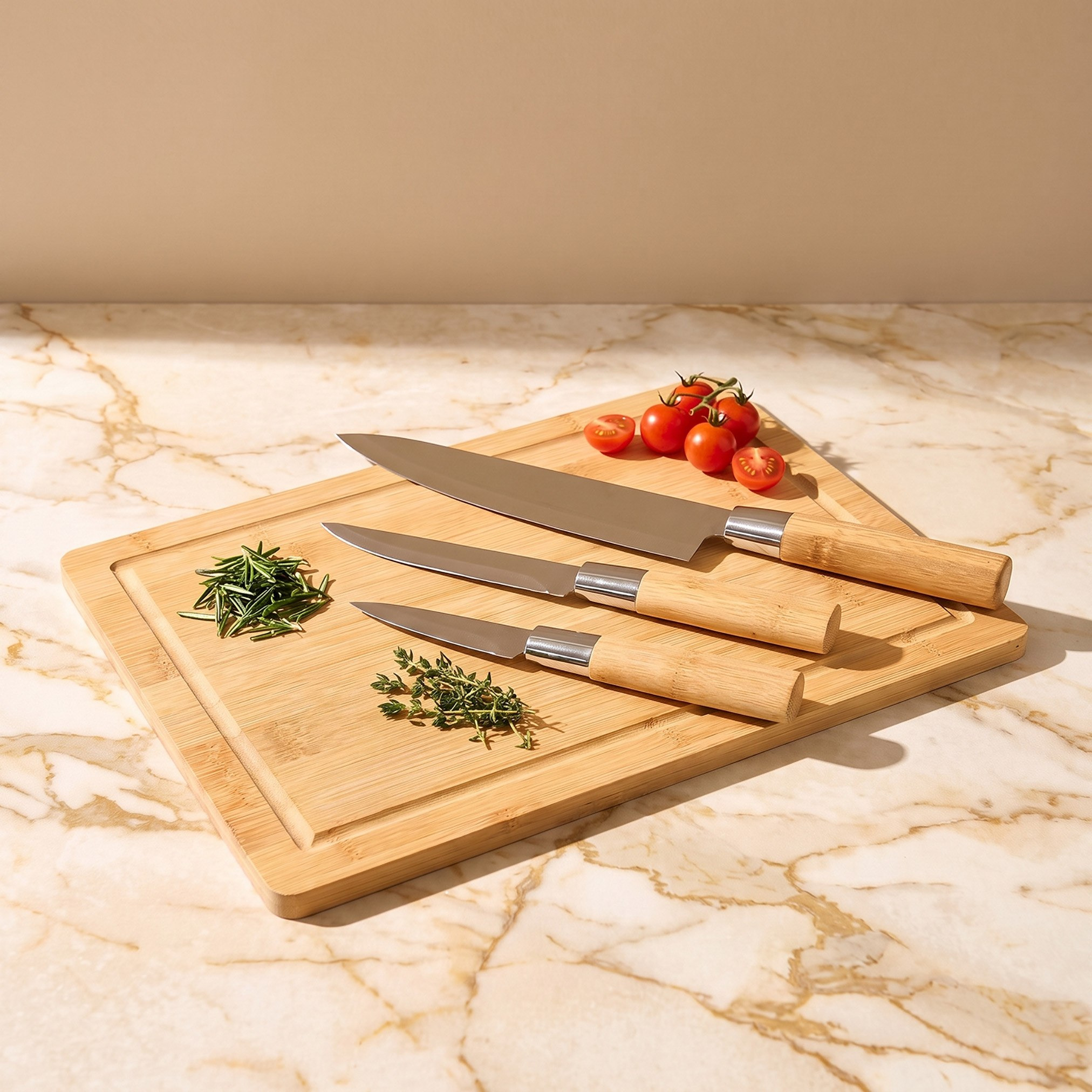 Eco Grip 4-Piece Knife and Bamboo Cutting Board Set-hbxkitchen-kitchenware-choppingboards-image-1
