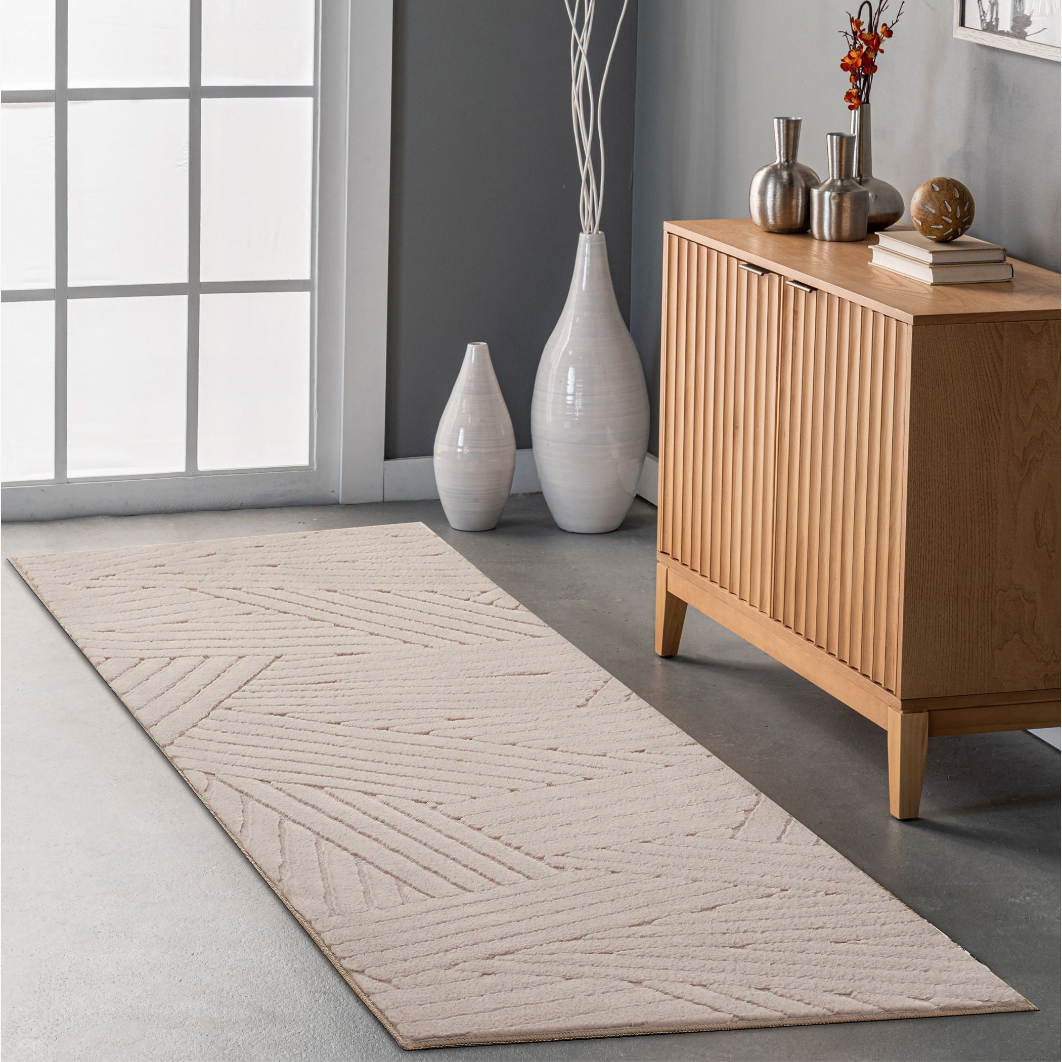 Zara Volco Jacquard Rabbit Fur Rug - 60x150 cm-hbxdecorandfurnishings-floorcoverings-rugs-image-1