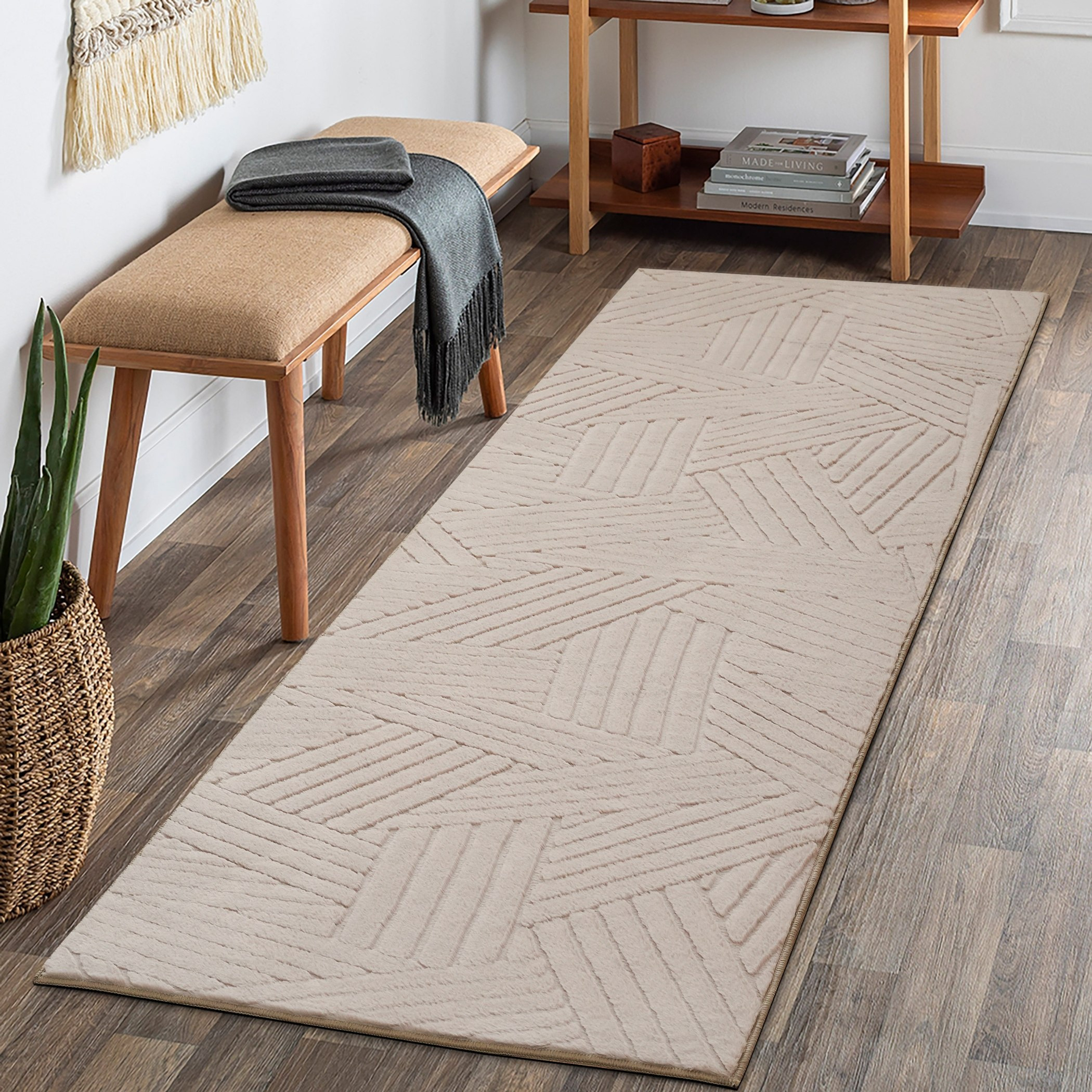 Zara Volco Jacquard Rabbit Fur Rug - 75x230 cm-hbxdecorandfurnishings-floorcoverings-rugs-image-1