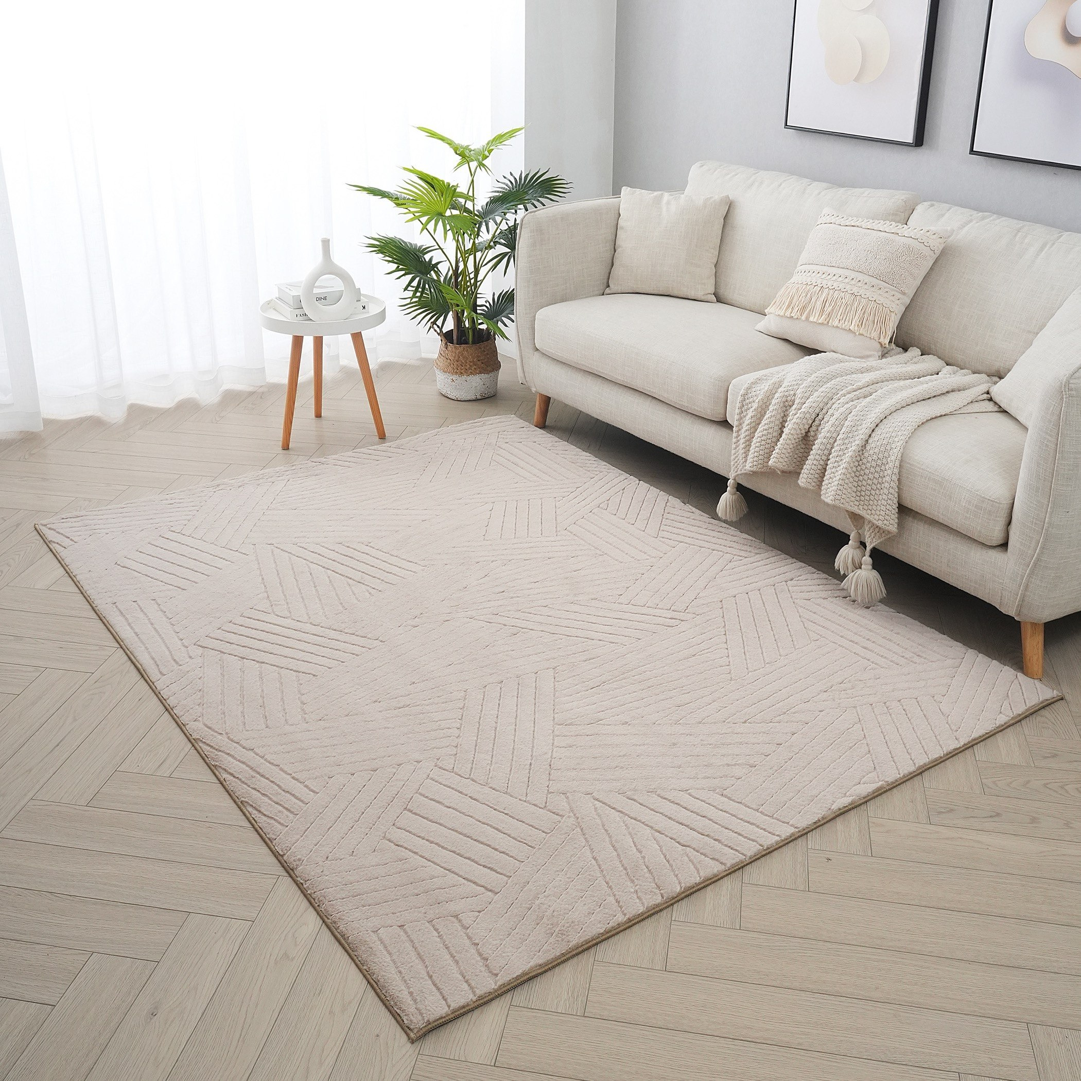 Zara Volco Jacquard Rabbit Fur Rug - 240x360 cm-hbxdecorandfurnishings-floorcoverings-rugs-image-1