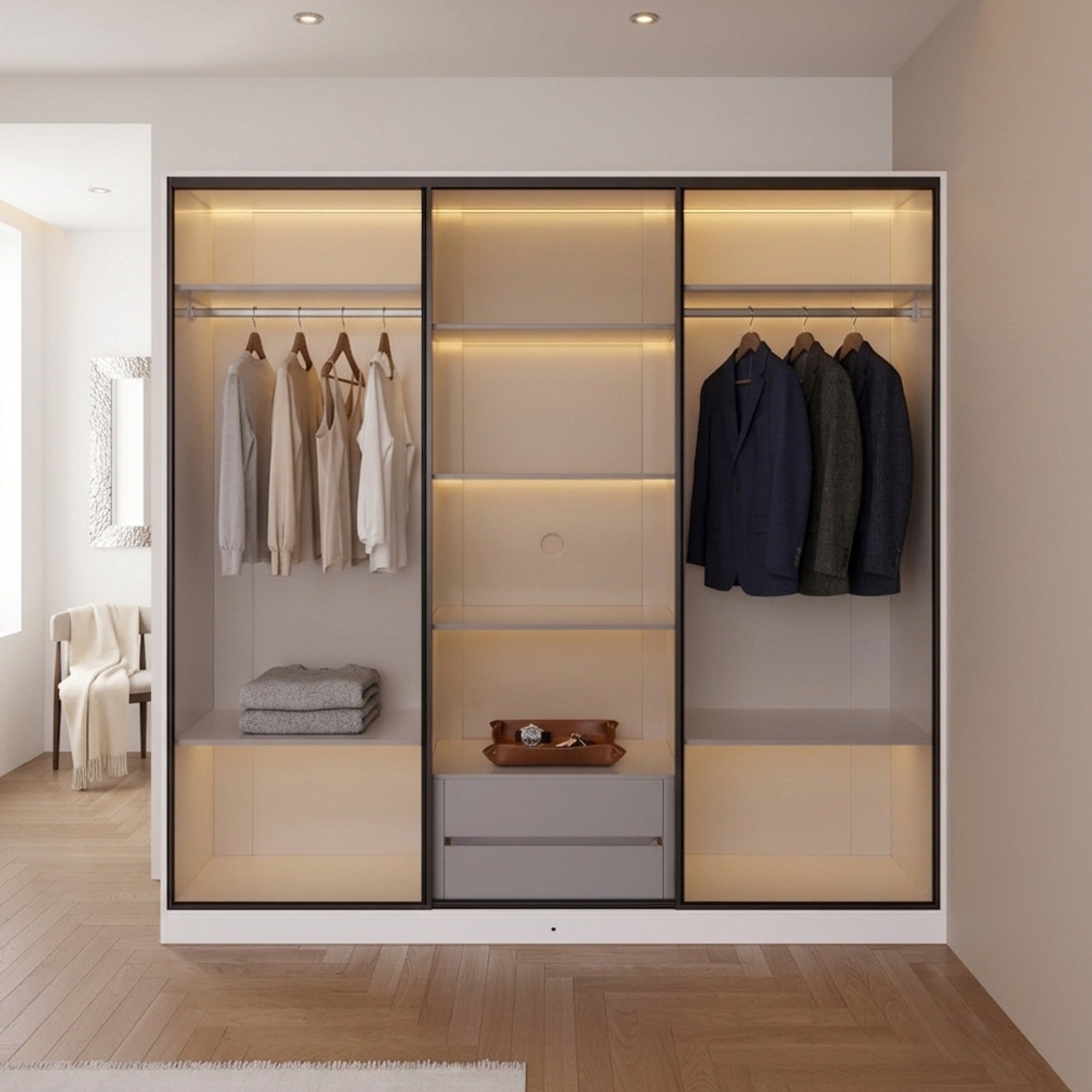 Marwell 3 Door Transparent Glass Sliding Large Wardobe-hbxfurniture-wardrobes-image-2