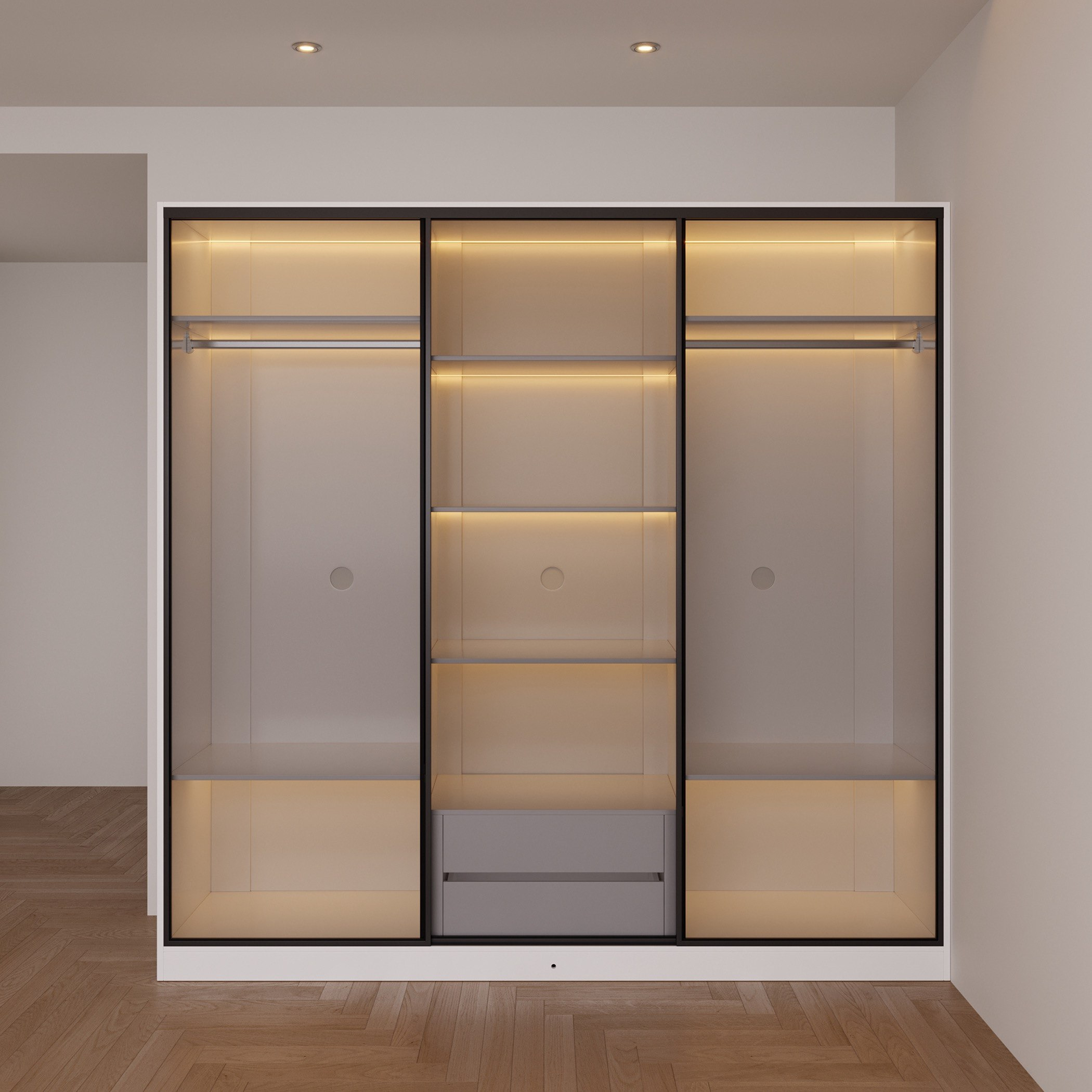 Marwell 3 Door Transparent Glass Sliding Large Wardobe-hbxfurniture-wardrobes-image-4