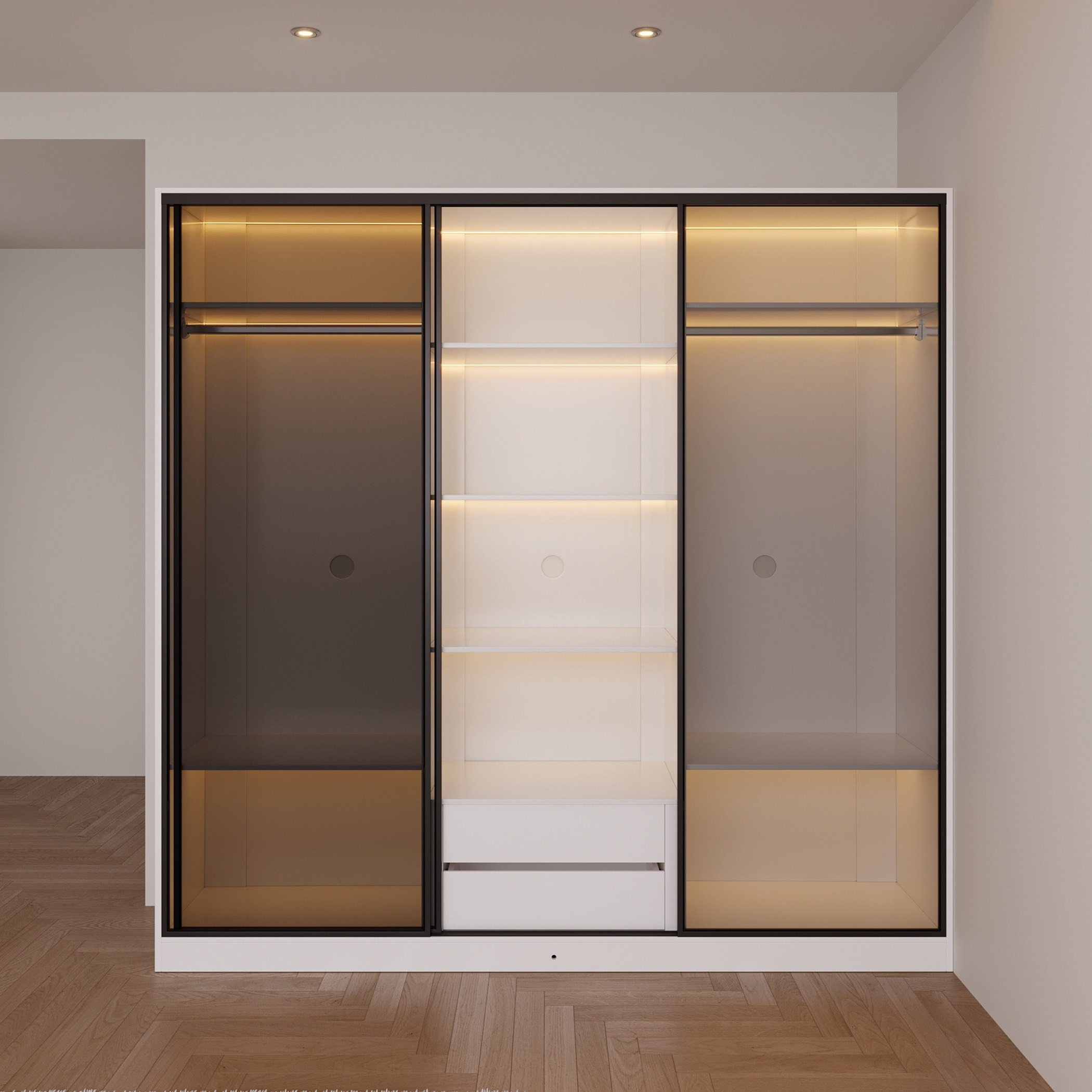 Marwell 3 Door Transparent Glass Sliding Large Wardobe-hbxfurniture-wardrobes-image-5