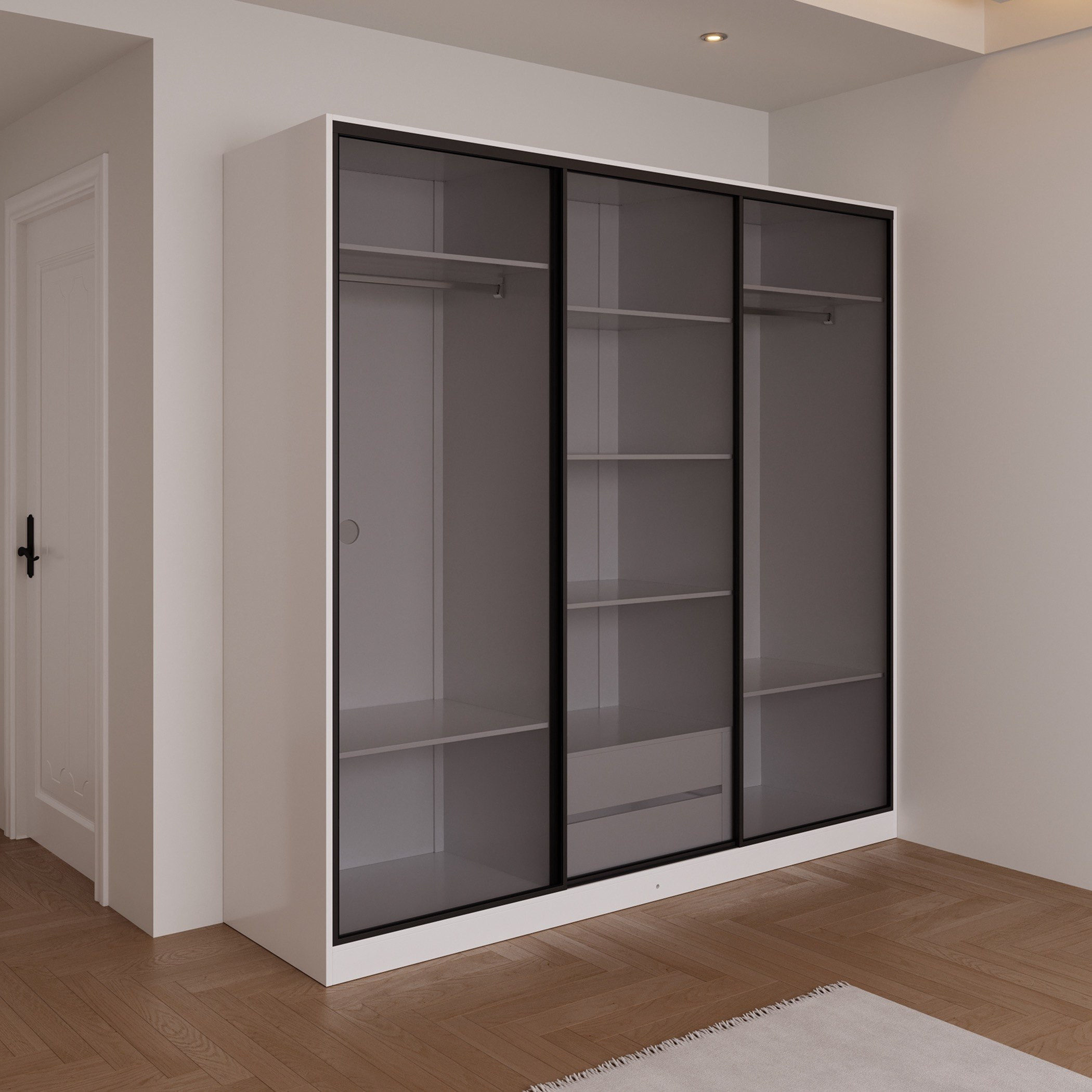 Marwell 3 Door Transparent Glass Sliding Large Wardobe-hbxfurniture-wardrobes-image-7