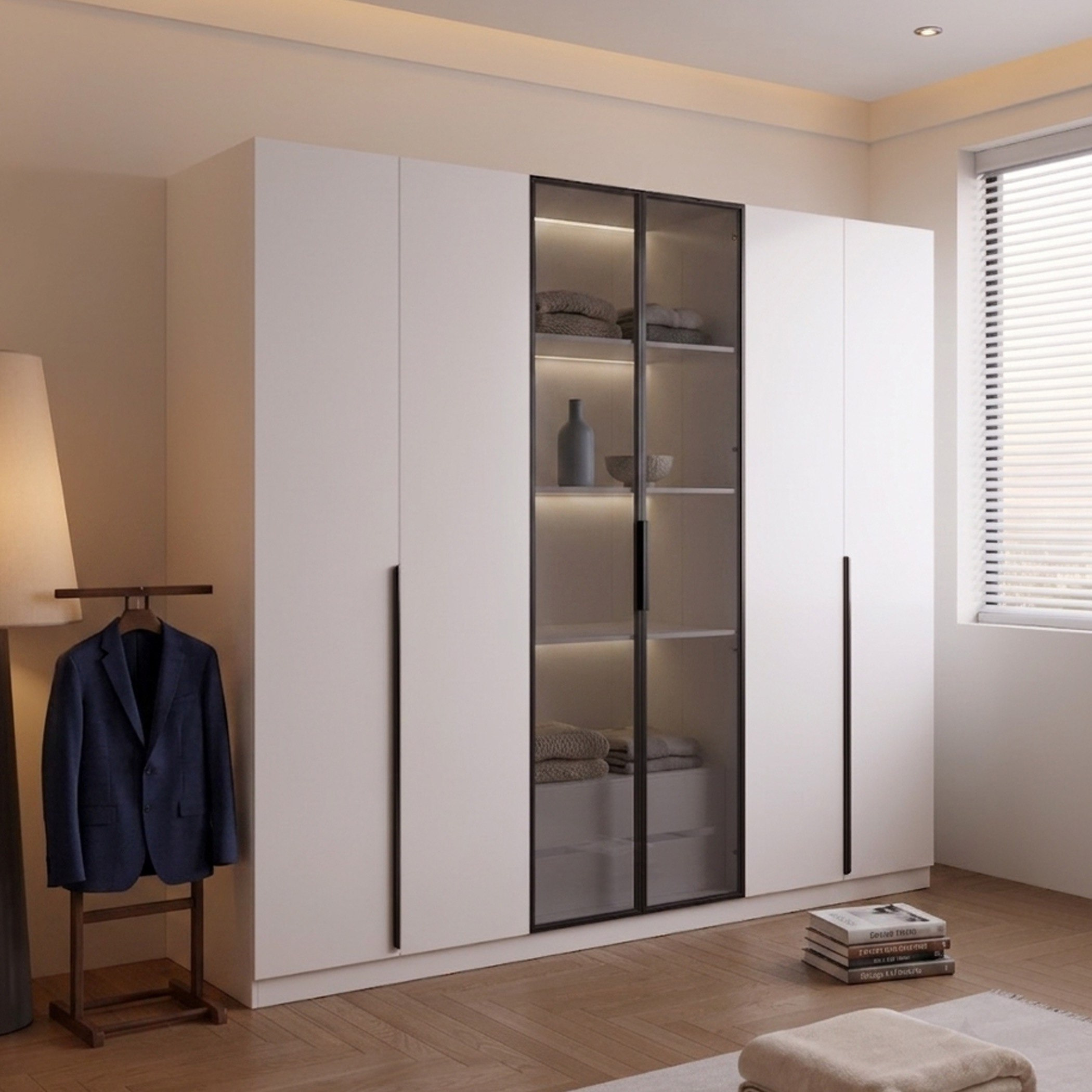 Marwell 6 Door Transparent Glass Wardrobe with 2 Drawers-hbxfurniture-wardrobes-image-1