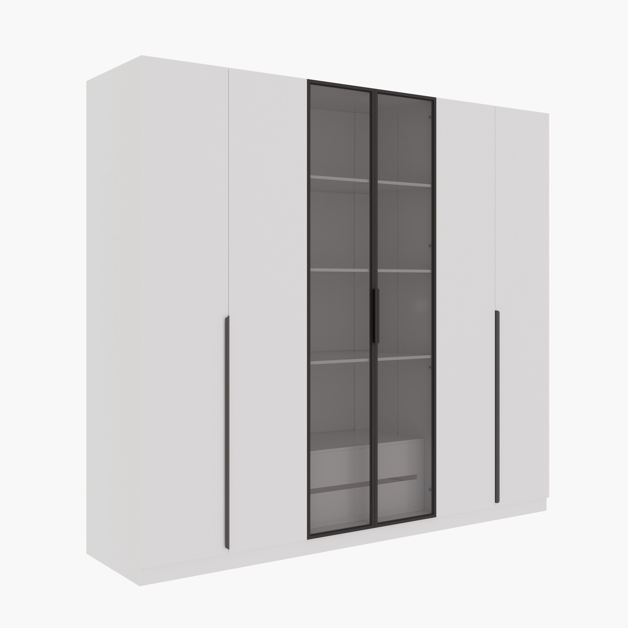 Marwell 6 Door Transparent Glass Wardrobe with 2 Drawers-hbxfurniture-wardrobes-image-11