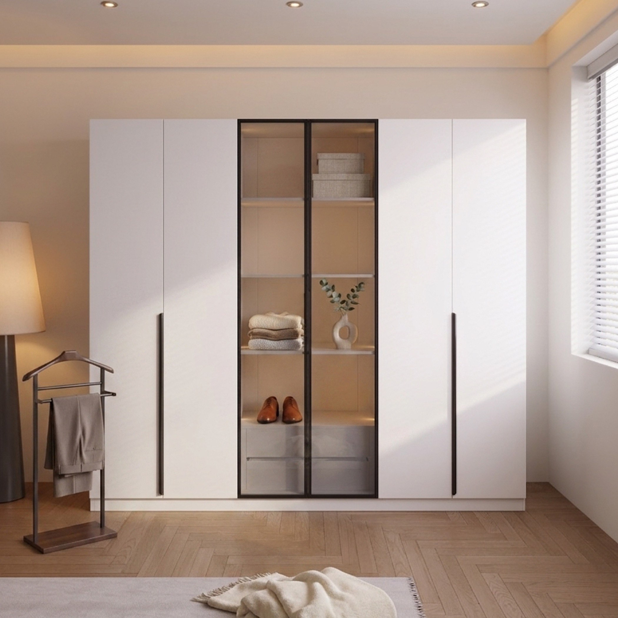 Marwell 6 Door Transparent Glass Wardrobe with 2 Drawers-hbxfurniture-wardrobes-image-2