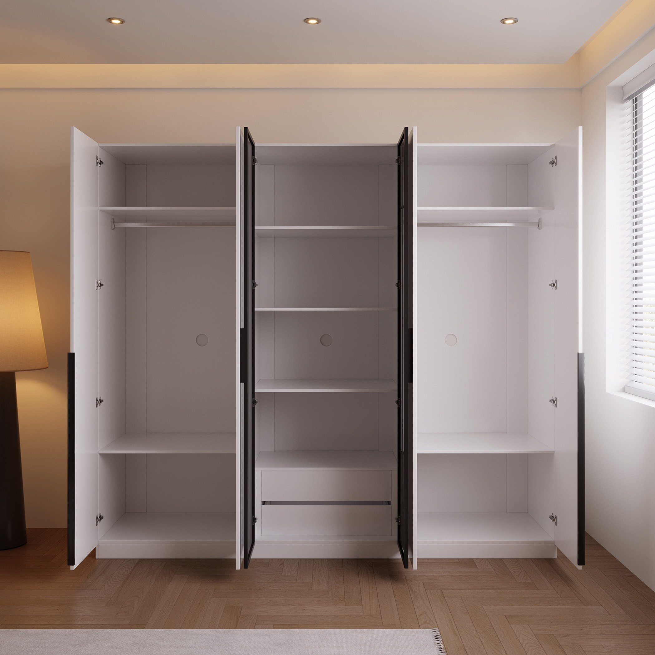 Marwell 6 Door Transparent Glass Wardrobe with 2 Drawers-hbxfurniture-wardrobes-image-6